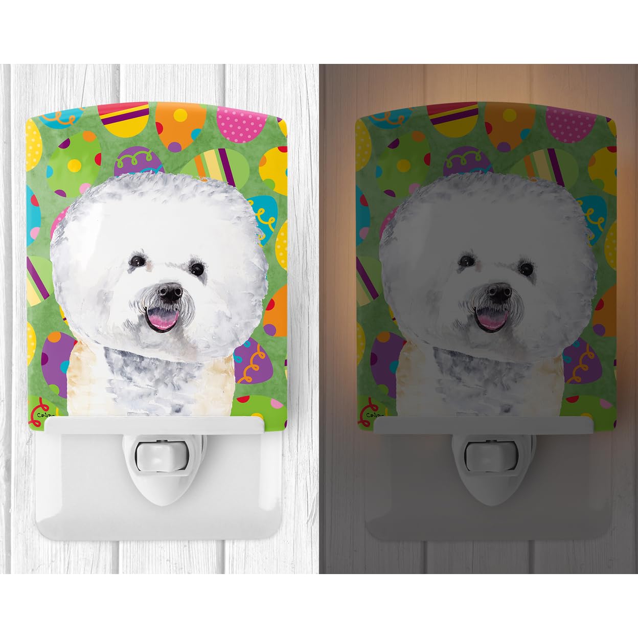 Carolines Treasures Ceramic Night Light, Bichon Frise Easter Eggtravaganza, 6x4x3in, Multicolor, Model SC9442CNL