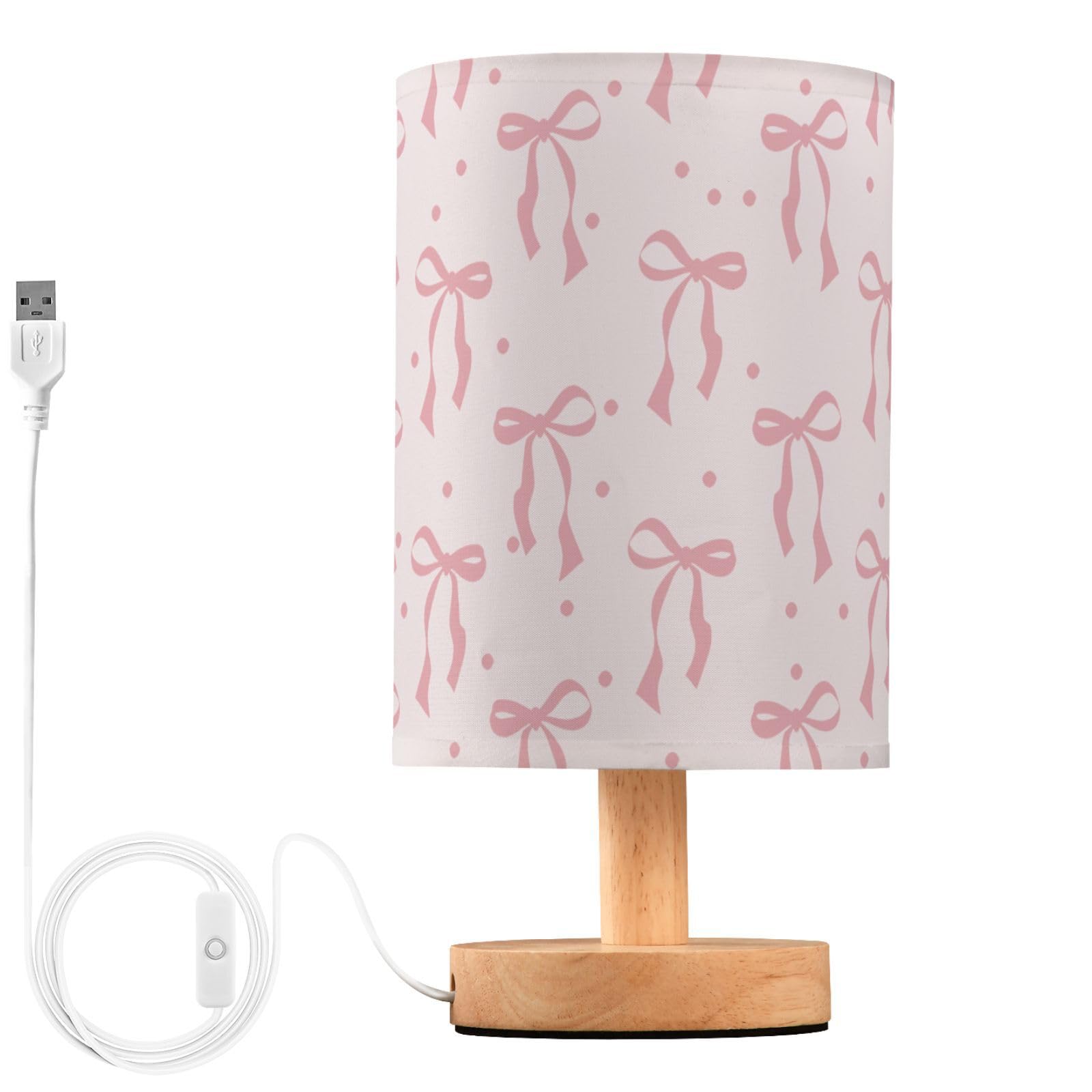 ALAZA Polka Dot Bow RibbonDecor Bedside Table Lamp with USB Port for Bedroom Nightstand Office Desk LED Bulb Included