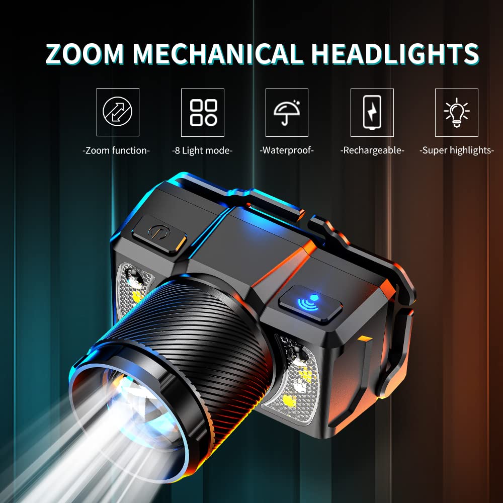 SuperFire Rechargeable LED Headlamp, High Lumen, Zoomable, Motion Sensor, Model HL25, Color HL25, Size L, Durable ABS Material