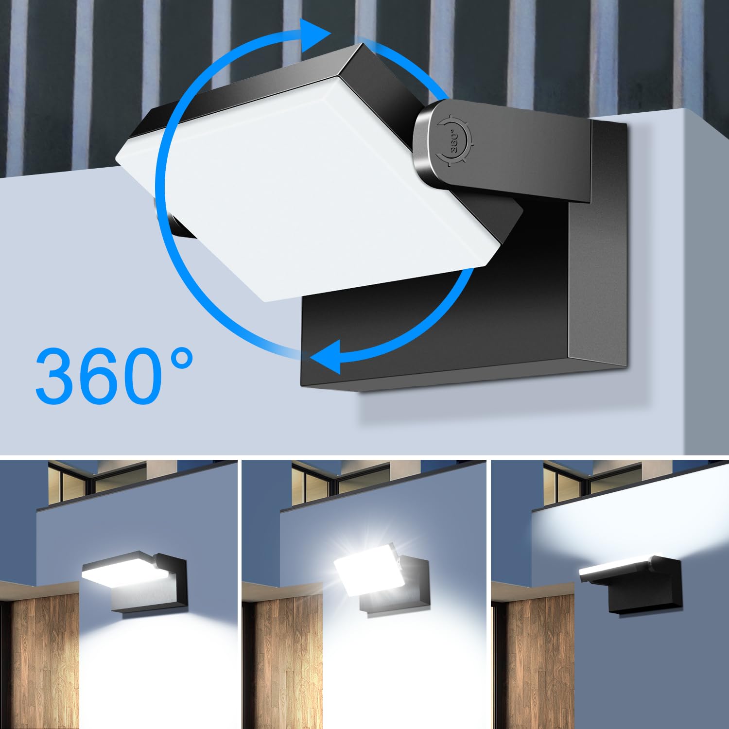 LEDMO 40W Outdoor Wall Lights - Waterproof 5000K Adjustable Black Aluminum Security Lighting, Model 1360