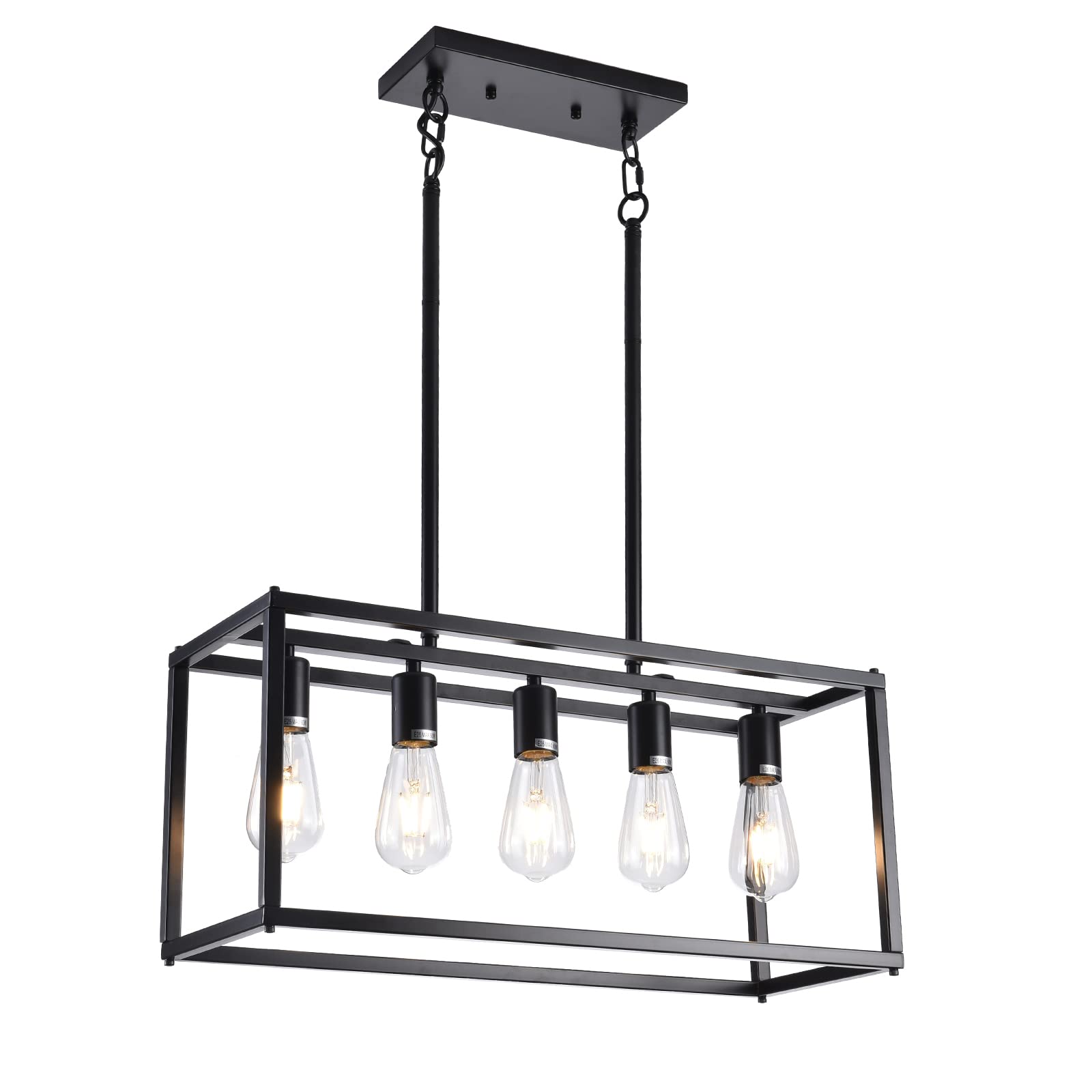 Lanhall 5-Light Kitchen Chandelier, Black Metal Pendant Light Fixture, Adjustable Height, Model 500-100-1029