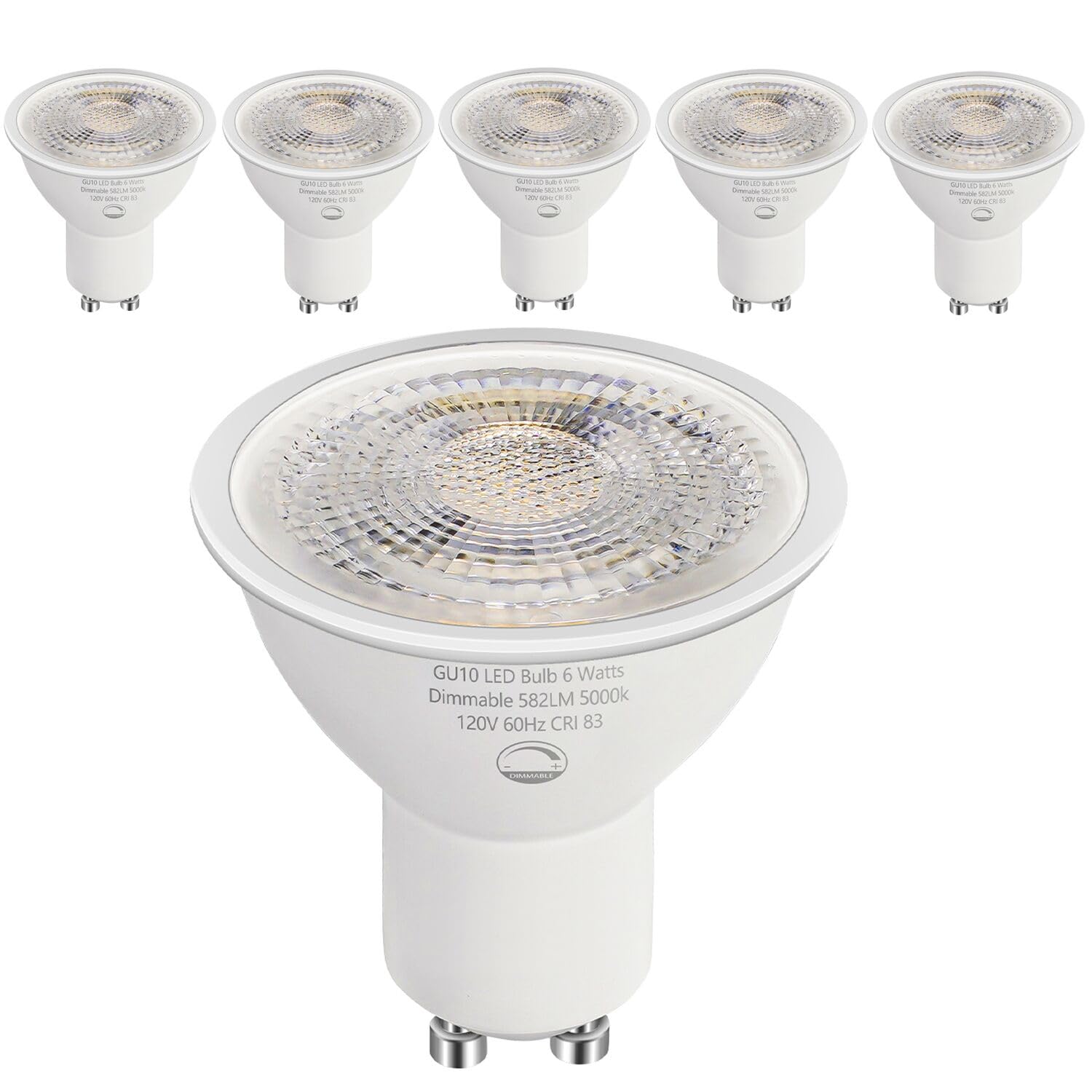 SETEN 6 Pack GU10 LED Bulbs, 6W (50W Halogen Equivalent) Dimmable 5000K Daylight, 580LM, for Track Lighting, Recessed Can Lights