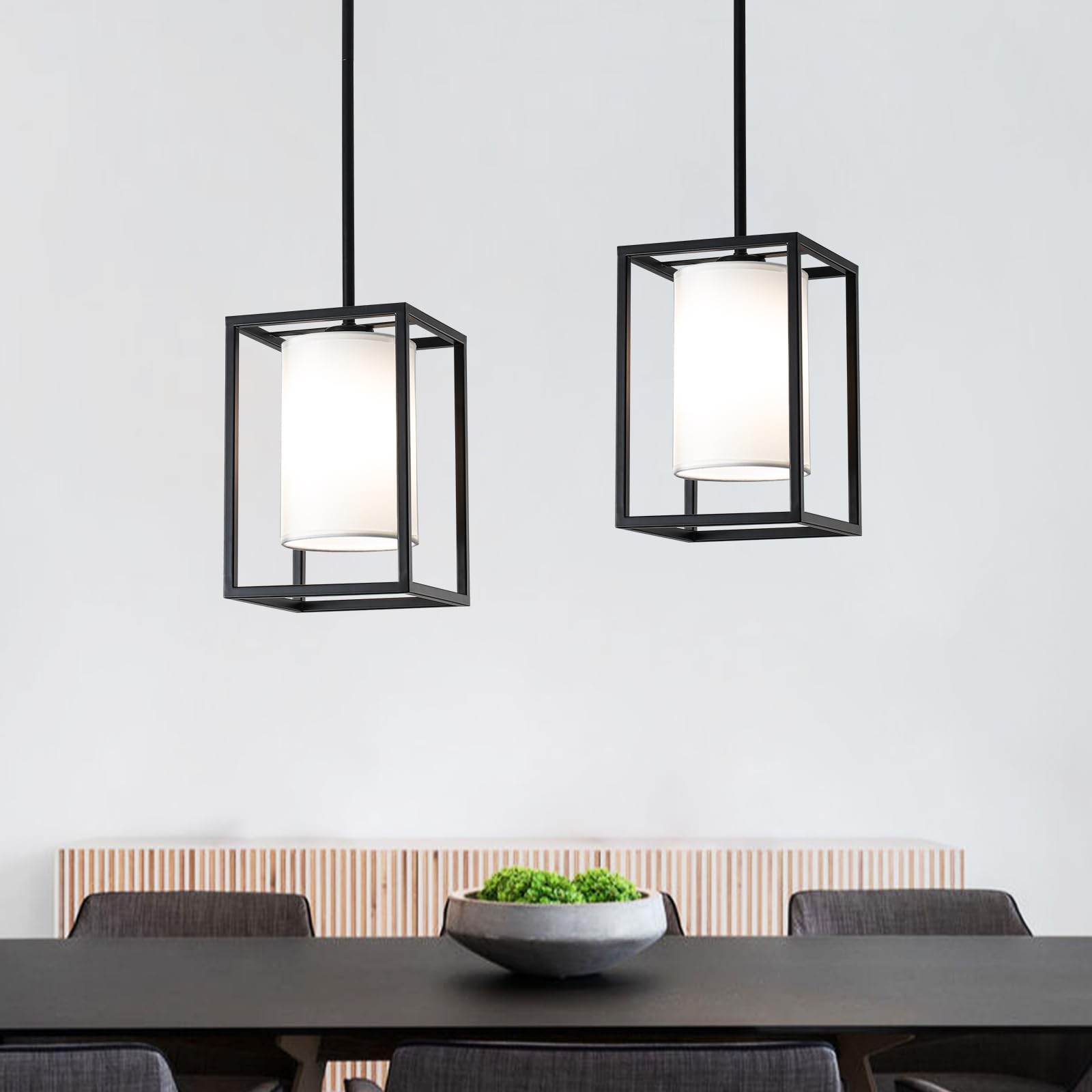 LWYTJO 2 Pack Black Pendant Lights Modern Lighting Fixtures Metal Ceiling Light for Kitchen, Dining Room, Foyer - Model BQ-ZJD00182