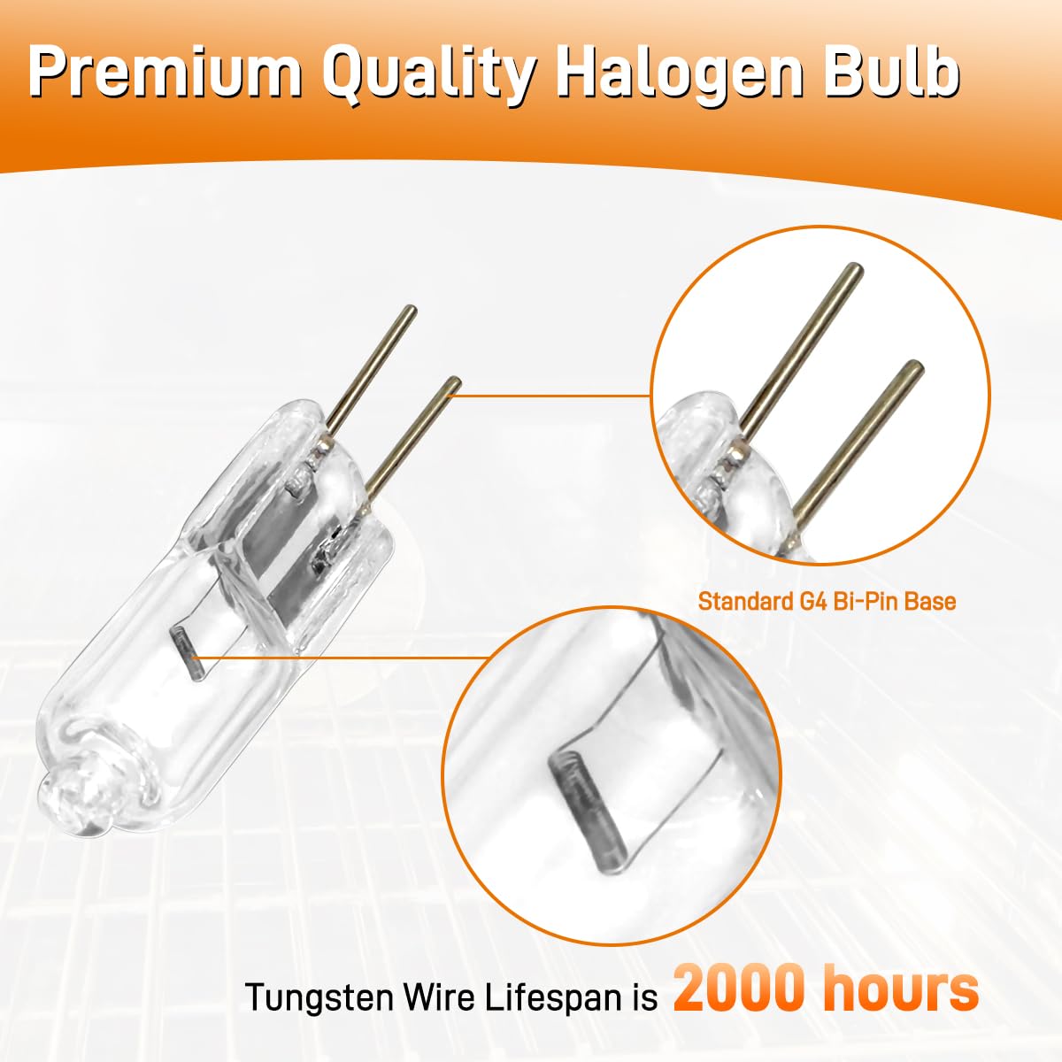 MOTOQUEEN Oven Light Bulb 10W 12V G4 Bi-Pin Base Halogen - 4 Pack, White, Model MOTOQUEEN3857