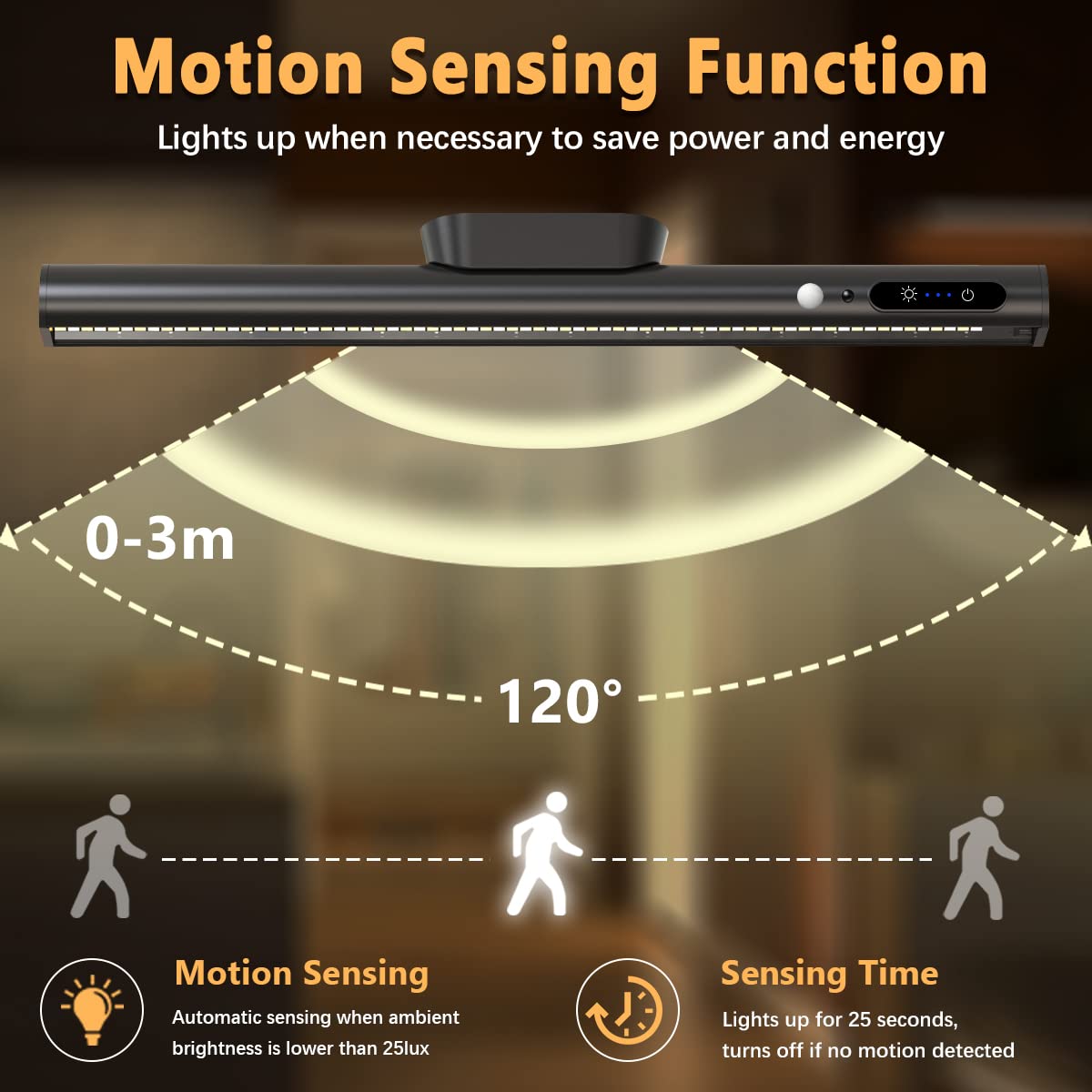 Hapfish Motion Sensor Led Light Bar Indoor, Rechargeable Under Cabinet Lighting Wireless, Magnetic Battery Powered Operated Wall