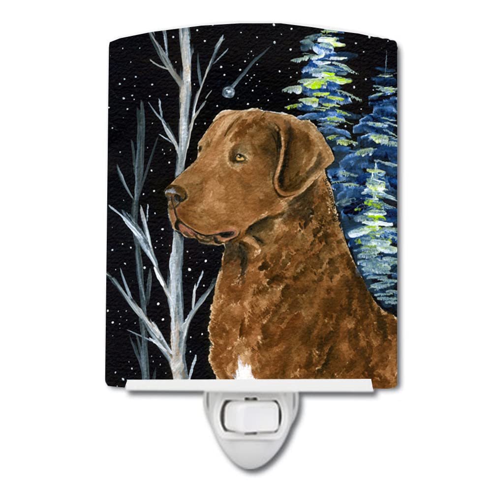 Caroline'S Treasures Ss8411Cnl Starry Night Chesapeake Bay Retriever Ceramic Night Light Compact, Ul-Certified, Ideal For Bedroom, Bathroom, Nursery, Hallway, Kitchen, 6X4X3, Multicolor