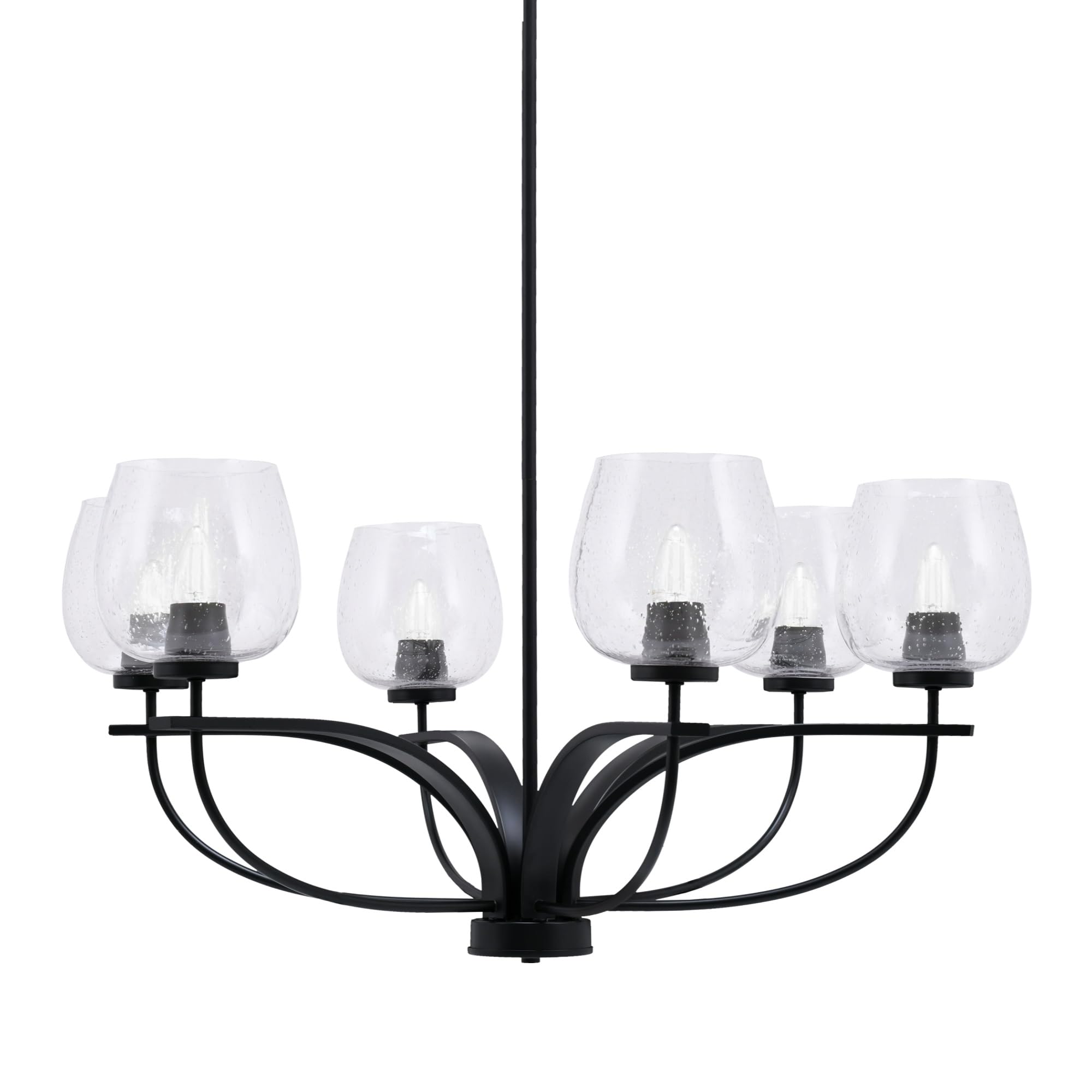 Toltec Lighting Cavella 6 Light Chandelier Shown in Matte Black Finish with 6&quot; Clear Bubble Glass
