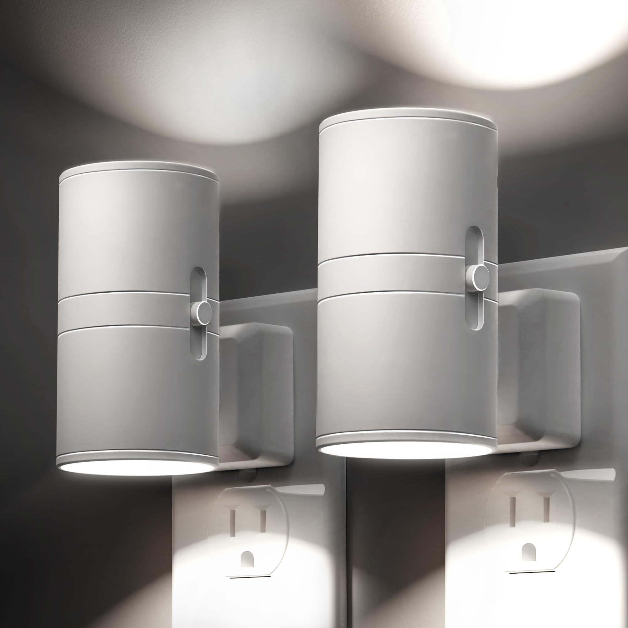 L LOHAS LED Night Light, Bright Night Light, Night Lights Plug into Wall, Daylight White, Dimmable Night Lights White Shade, Light Sensor, Decorative Night Lights for Hallway Bathroom Kitchen, 2 Pack