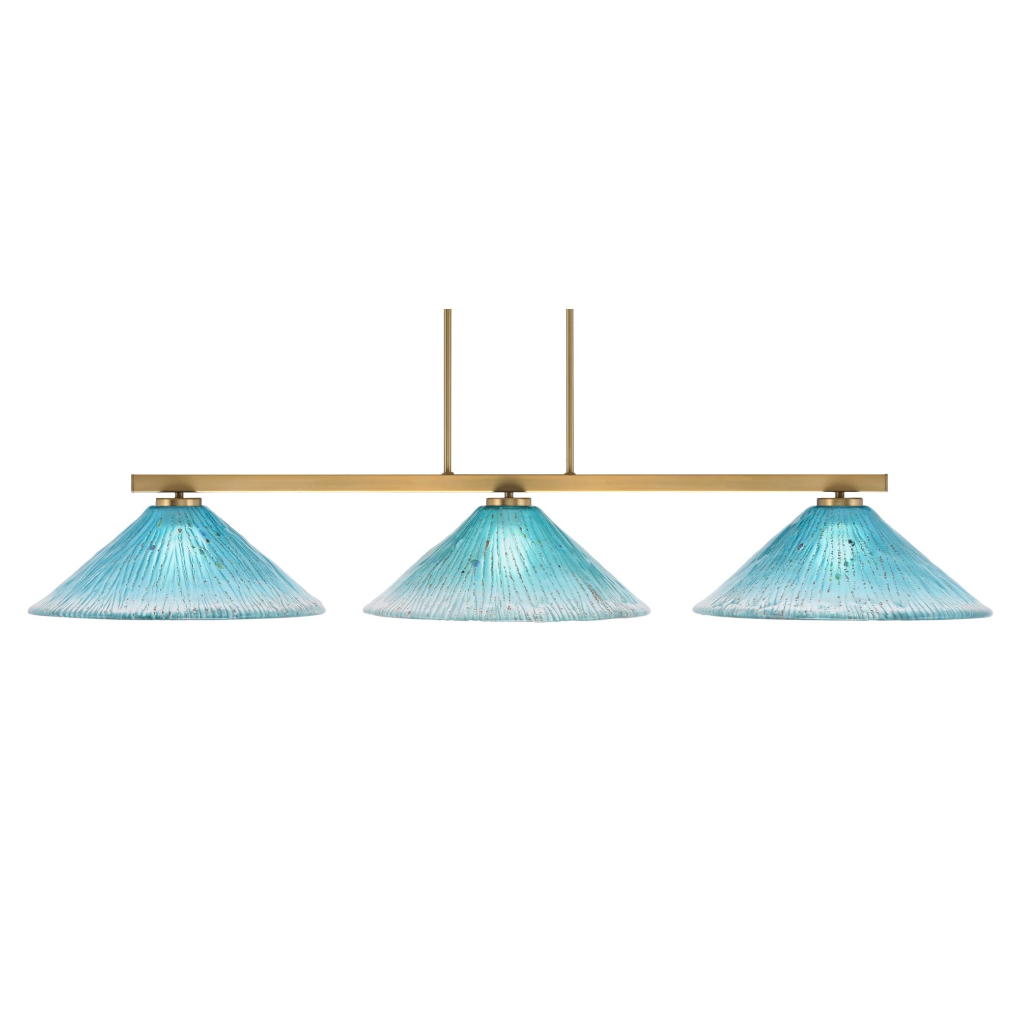 Toltec Lighting Atlas 3 Light Bar, New Age Brass Finish, Teal Crystal Glass, 16in