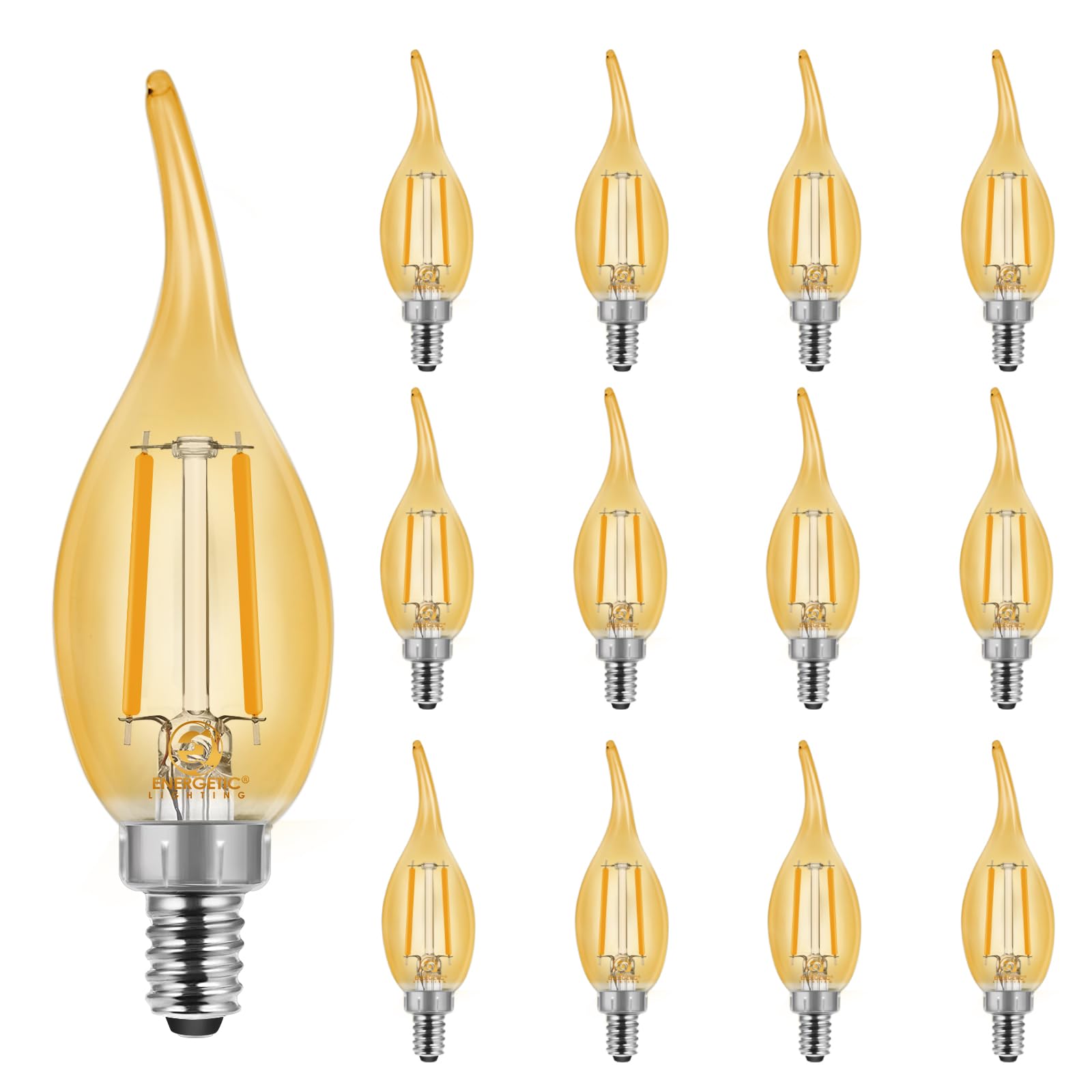 Energetic Ca11 E12 Led Chandelier Light Bulbs 40W Equivalent, Dimmable Led Candelabra Bulbs, 2200K Amber White, 330Lm, Amber Gla