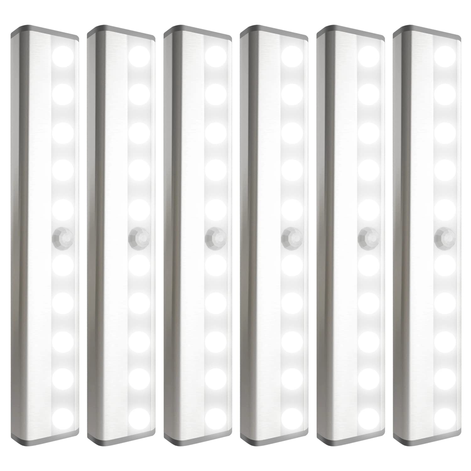 SIXDEFLY 6 Pack LED Motion Sensor Lights, 10 LED Closet Battery Operated Lights, Stick-On Anywhere Magnetic Night Light Bar, Led