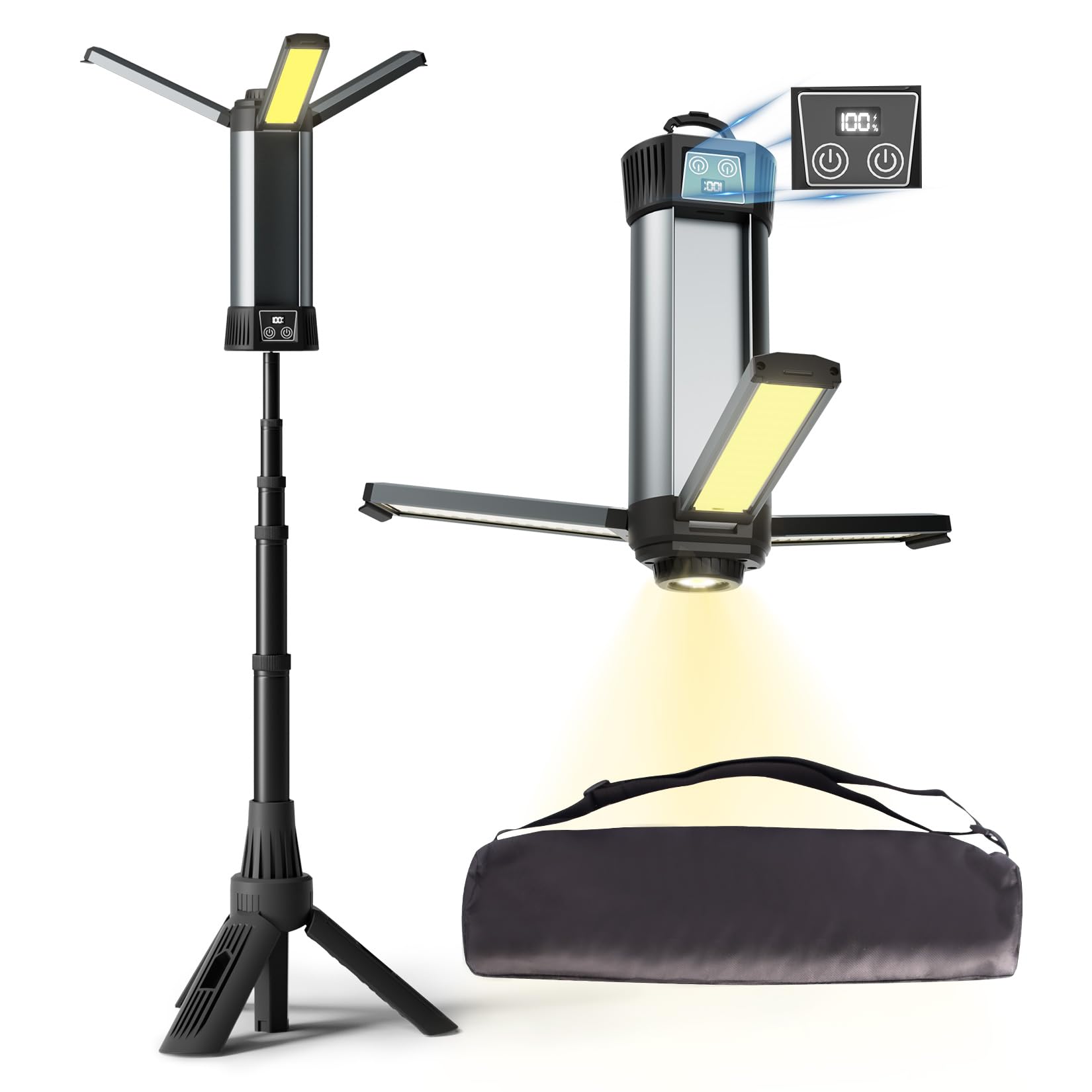 Mlogiroa Rechargeable LED Work Light Kit 2000 Lumen Dimmable with Tripod and Carrying Bag