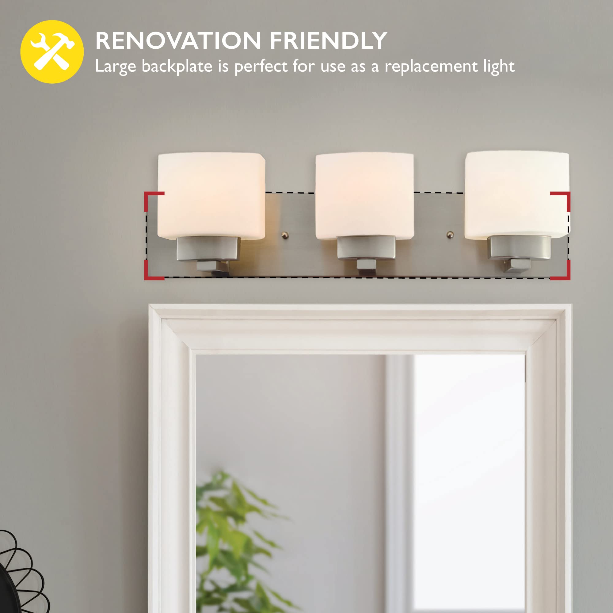 Design House Dove Creek Vanity Light, Dimmable, Frosted Glass, 3-Light, Satin Nickel, Model 578005