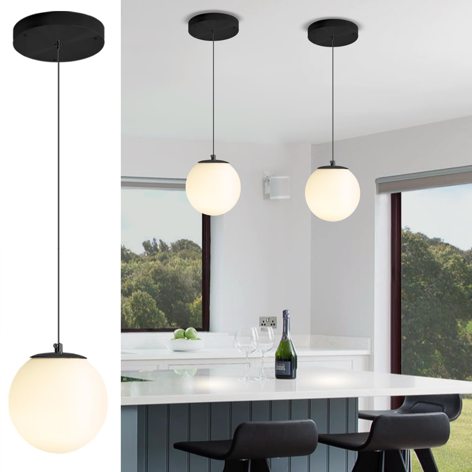 Ykolupty Globe Pendant Light  Modern Hanging Lighting Fixture Matte Black Chandelier With Clear Glass Shades Pendant Light For Kitchen Island  Dining Room  Living Room  Entry Hallway