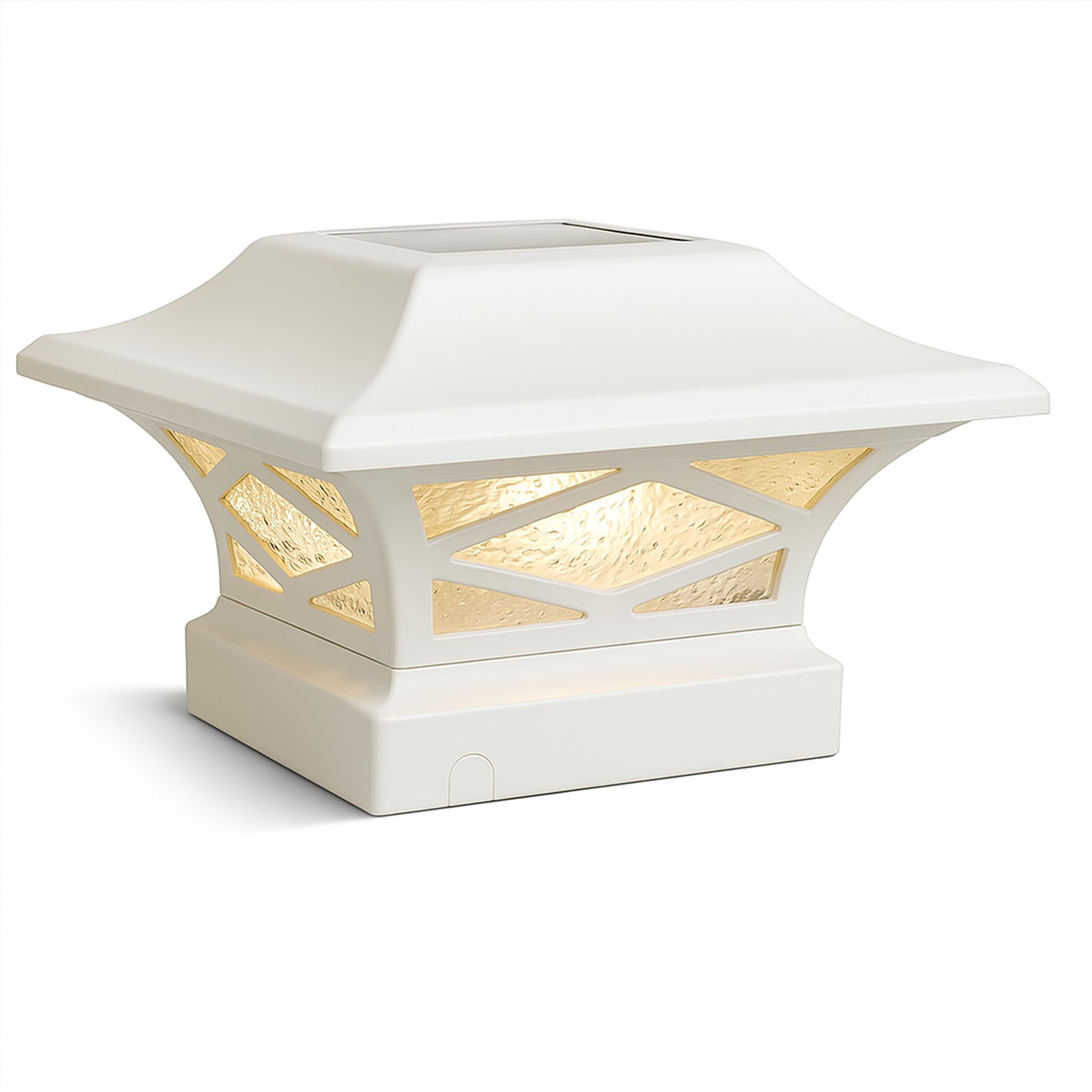 Classy Caps SLK807W - White, Kingsbridge Dual Lighted Solar Post Cap - Outdoor Deck & Fence Lighting, Fits 3.5x3.5, 4x4, 5x5, an