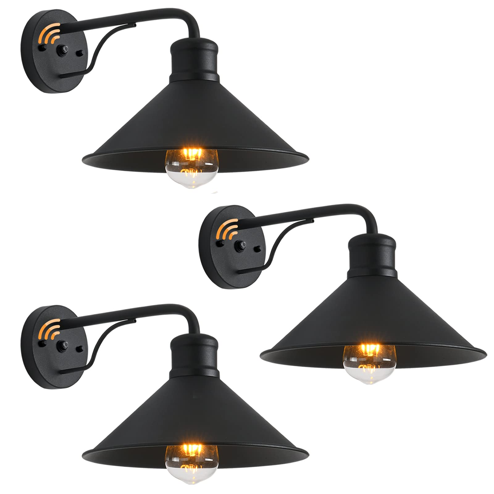 PTRWOROA Dusk to Dawn Wall Sconce, Industrial Matte Black, Iron, 3 Pack, Model P0203G