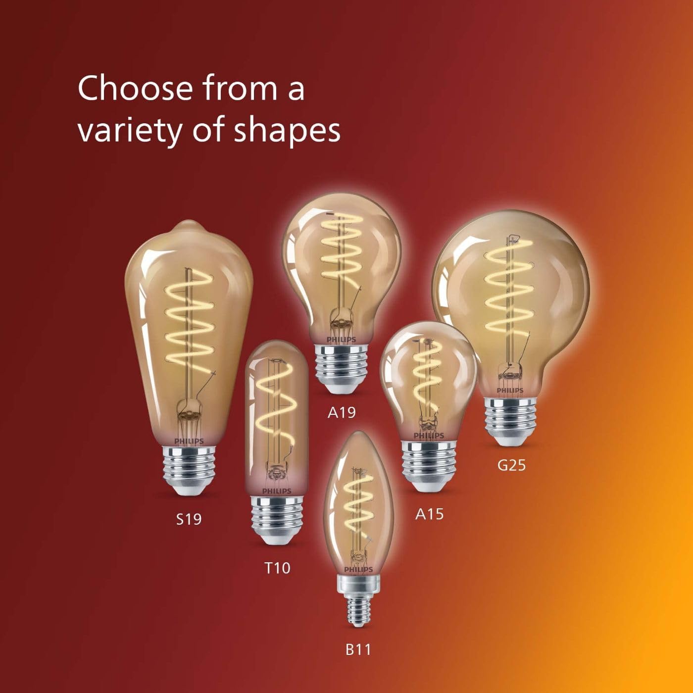 PHILIPS LED Vintage Amber ST19 Bulb, Dimmable, 700 Lumen, 8.8W=75W, Glass, E26 Base, 2-Pack, Title