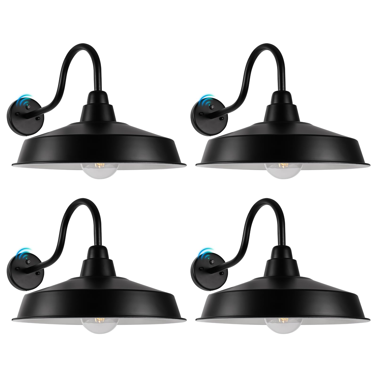 Diyel Dusk To Dawn Gooseneck Barn Lights Outdoor, 16 Inch Dome Large Farmhouse Exterior Light Fixture Wall Mount, Industrial Outdoor Wall Sconce Outside For House, Shop, Porch, Garage,Ddrz020 Bk-4Pack