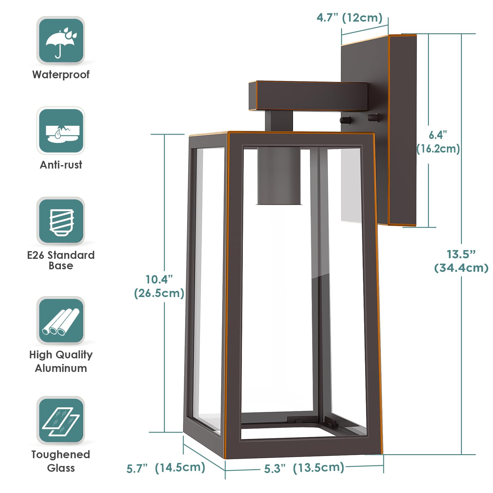 MAXvolador Outdoor Wall Sconce - Large Waterproof Lantern, Oil Rubbed Bronze, Aluminum, Model 2032T-XL, 2 Pack