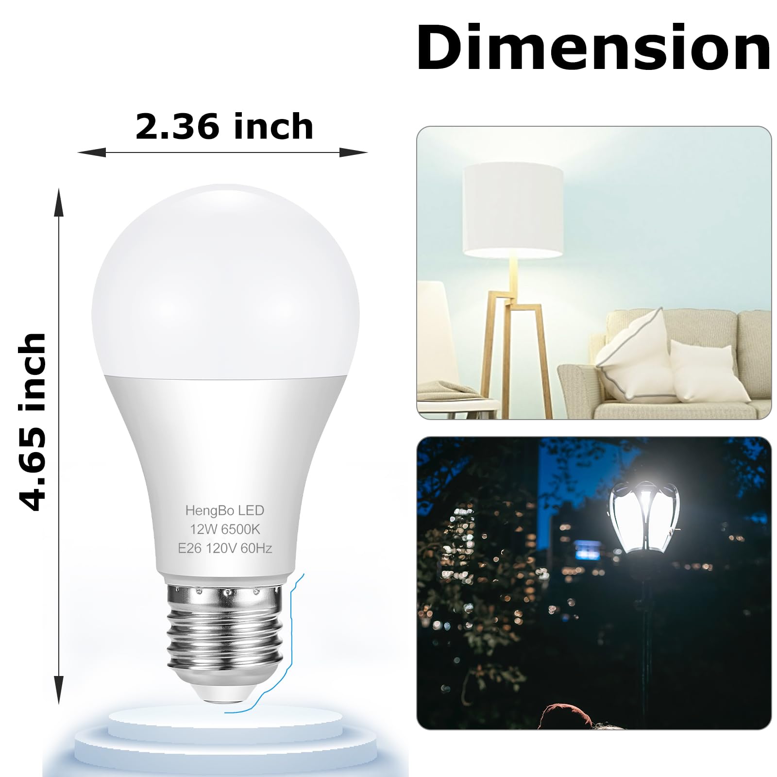 HengBo LED Light Bulbs 100 Watt Equivalent 12W Non-Dimmable E26/E27 6500K Daylight Pack of 4