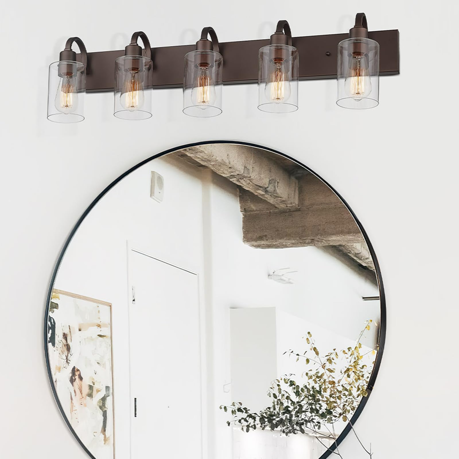 Emliviar 5-Light Oil Rubbed Bronze Bath Vanity Lighting Fixture With Clear Glass Sconce