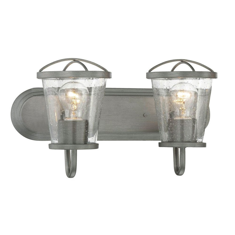 DESIGNERS FOUNTAIN 2-Light Bathroom Vanity Light Fixture, Glass, 18in, Weathered Iron, Model 87002-WI