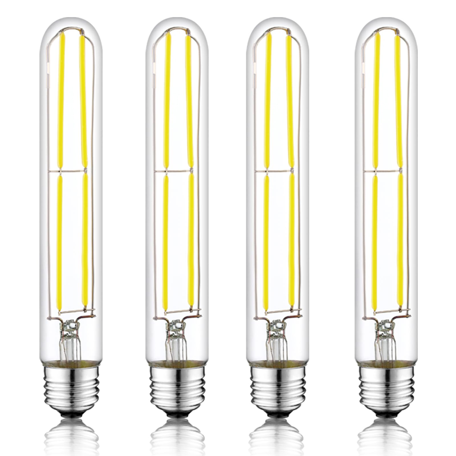 NOVELUX E26 LED Bulb 60 Watt Dimmable T10 Glass Light Bulb 7.3 Inch 6000K Cold White 4 Pack