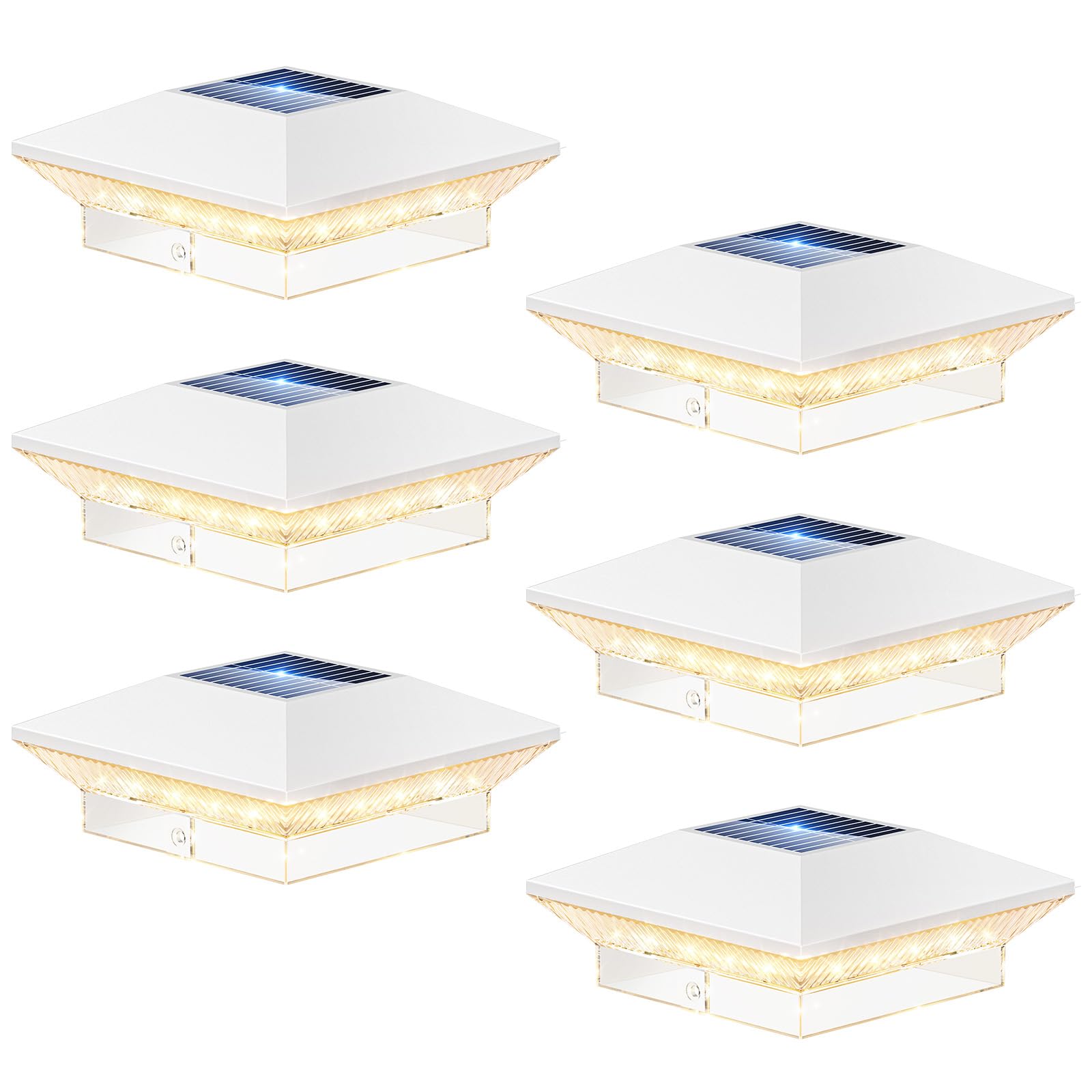 LETMY Solar Post Cap Lights, 6 Pack, 40 LEDs, 3 Modes, Waterproof, for 4x4 Vinyl/Wooden Posts, White, Model TPC006