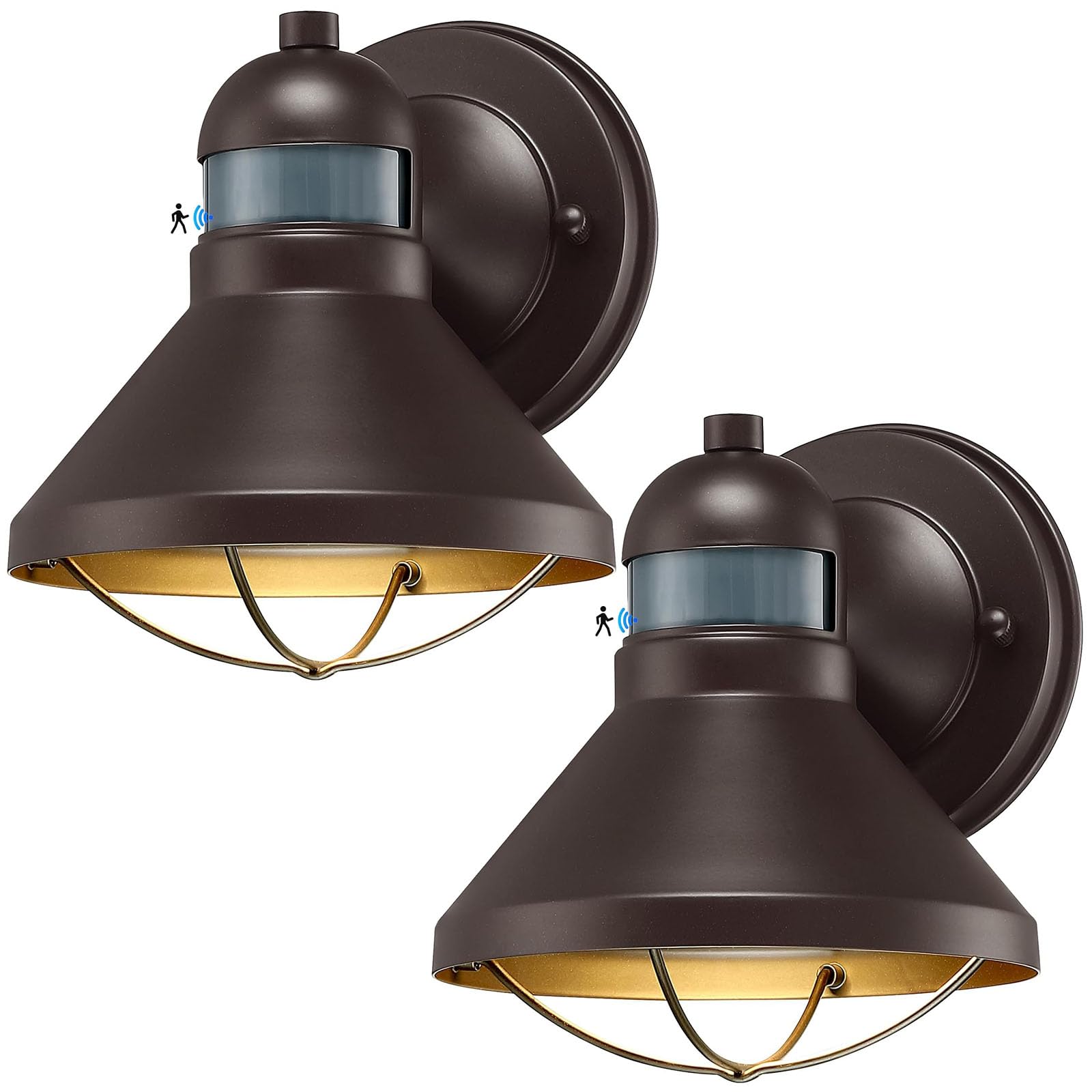 LONEDRUID Outdoor LED Wall Sconce, Motion Sensor, 2 Pack, Bronze, Dusk to Dawn, Wall Mount Barn Light for Patio and Front Door