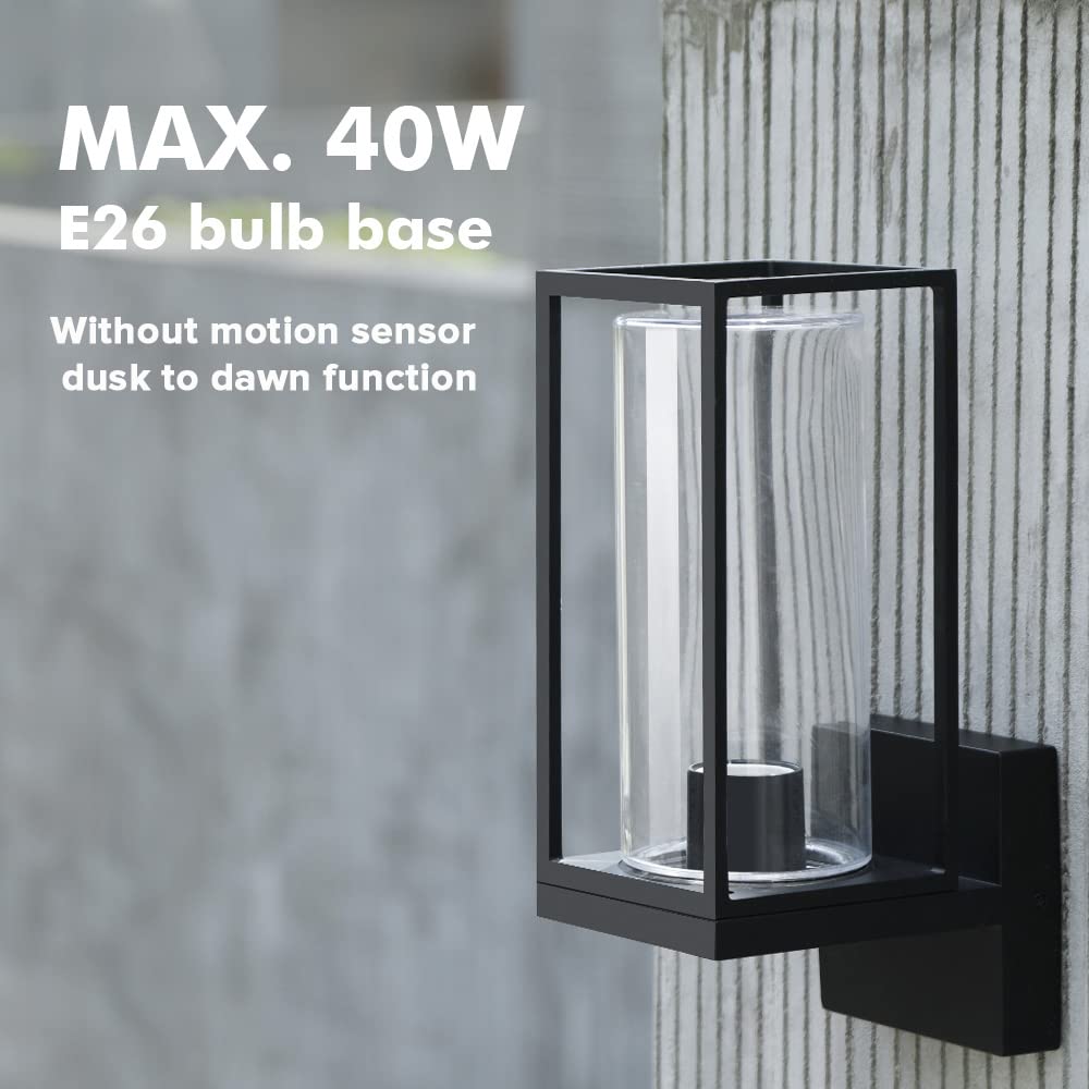 LUTEC Flair Outdoor LED Wall Sconce, Matte Black, Aluminum, Model 5288801012, Clear Glass Shade, Porch Light Fixture