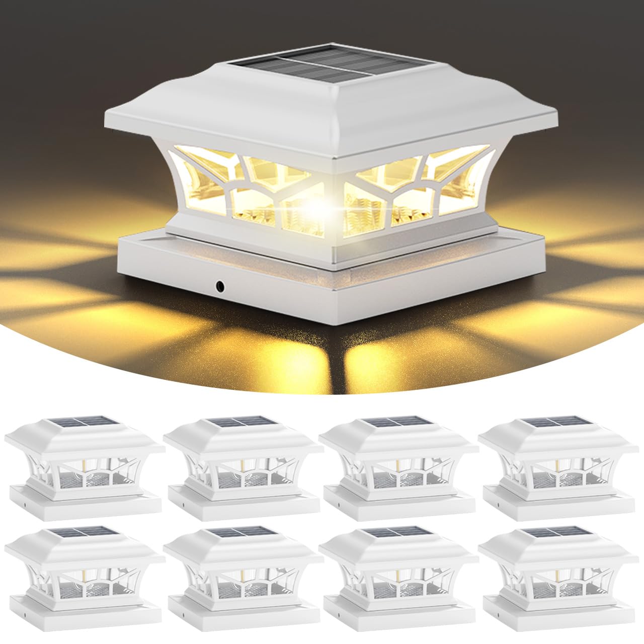 DAMAYCA 8 Pack Solar Post Cap Lights Outdoor Waterproof  Fits 4x4  5x5  6x6 Wooden & Vinyl Fence Decks  Edison LED Bulb with Warm & Cool White Light Modes (Classic White  8)