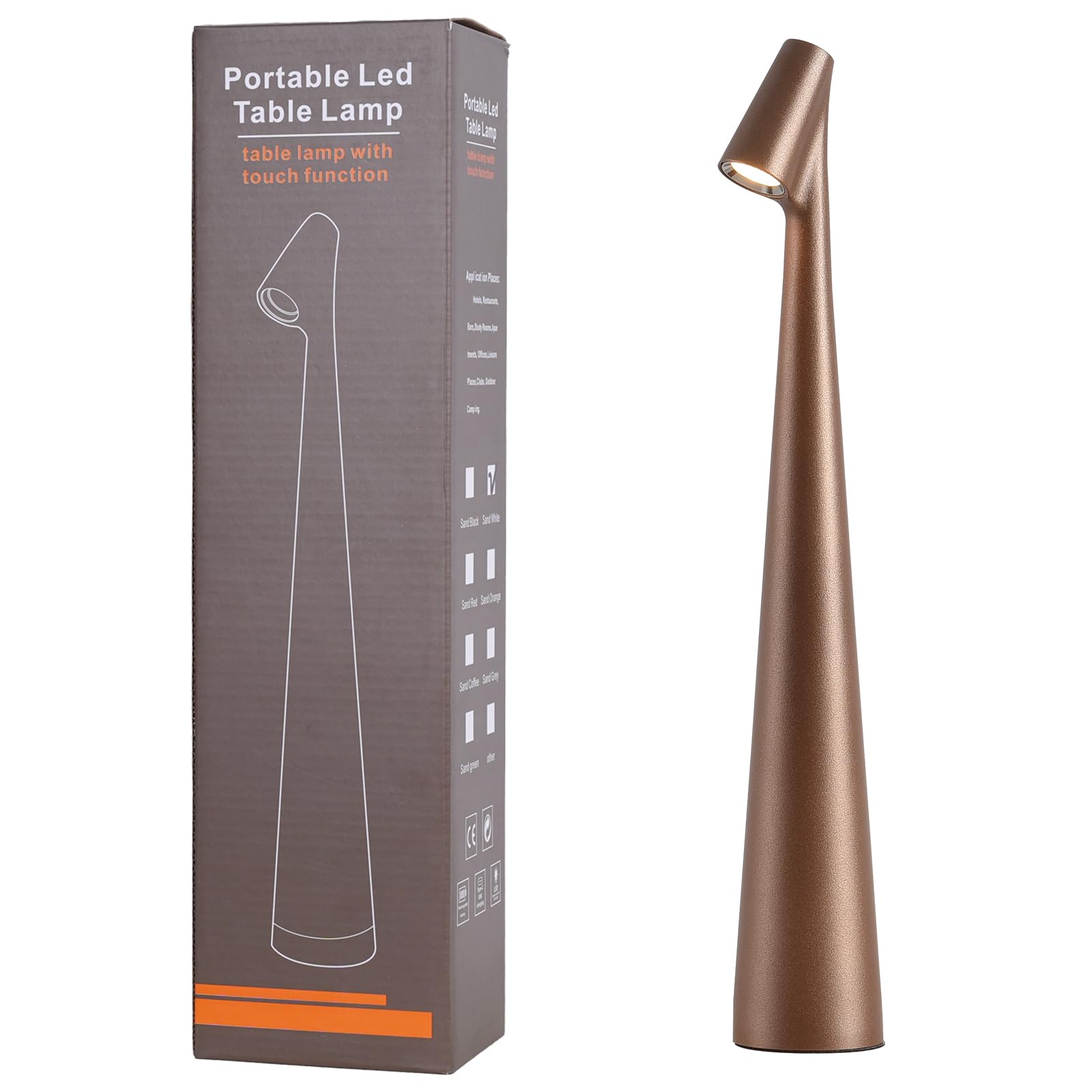 Hebangya Cordless Table Lamp, 3 Levels Brightness, Rechargeable, Portable, 1 Pack, Brown