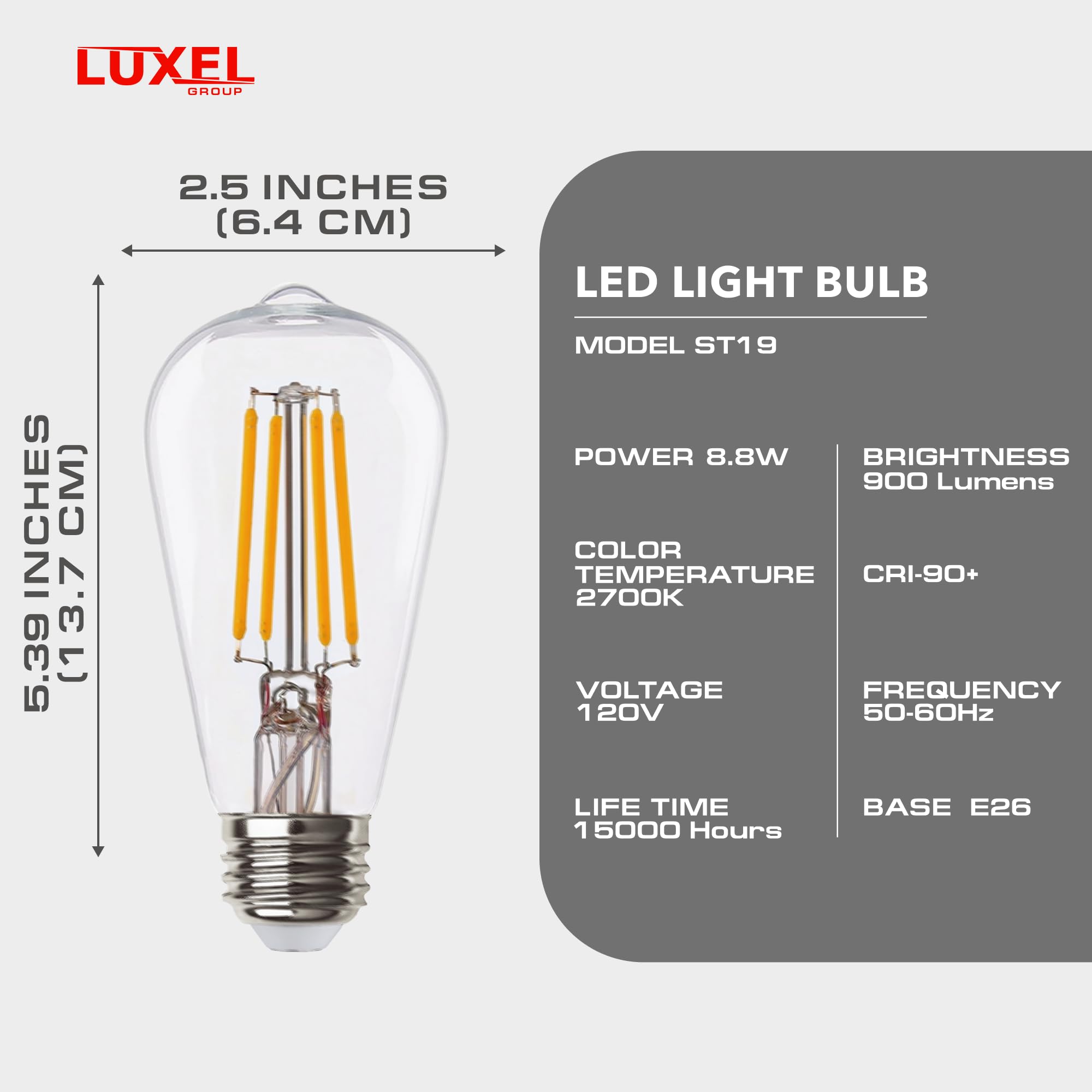 Vintage LED Edison Bulbs ST19 (ST64) - 8.8W Equivalent 75W - Dimmable High Brightness Soft White 2700K Antique LED Filament Bulb