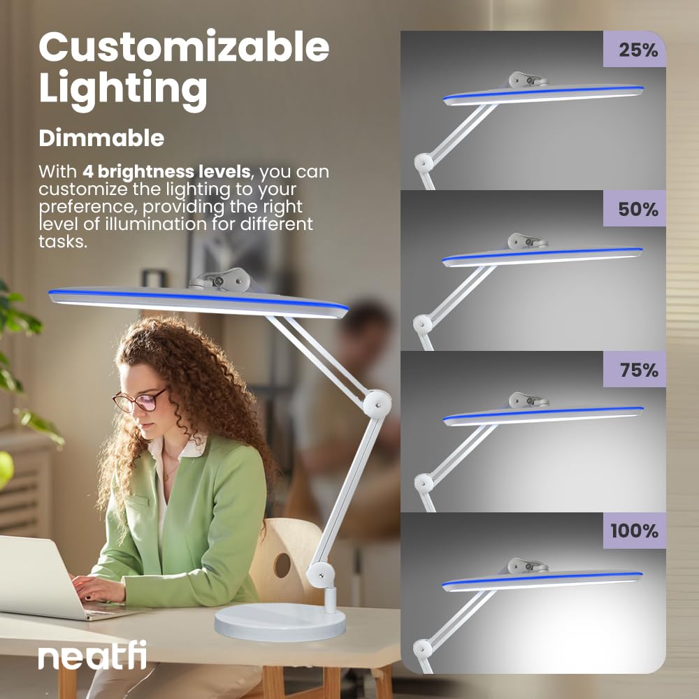 Neatfi LED Task Lamp 2200 Lumens 24W 23 Inch Ultra Wide Dimmable Eye-Caring Light White Model 9503LED-TS1-AH