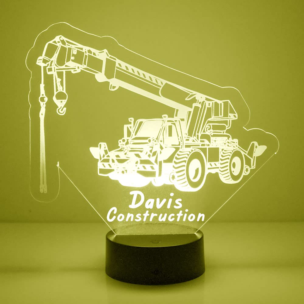 Custom Construction Crane LED Sign Night Light Lamp with Remote, Light Up Display with Personalized Name or Image, Customized, M