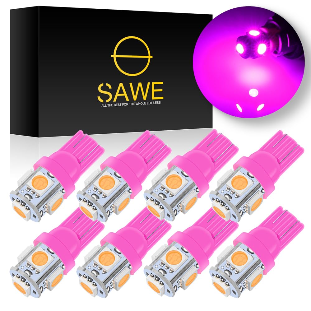 SAWE LED License Plate Dome Map Lights Bulbs, 5-SMD, Pack of 8, Pink/Purple