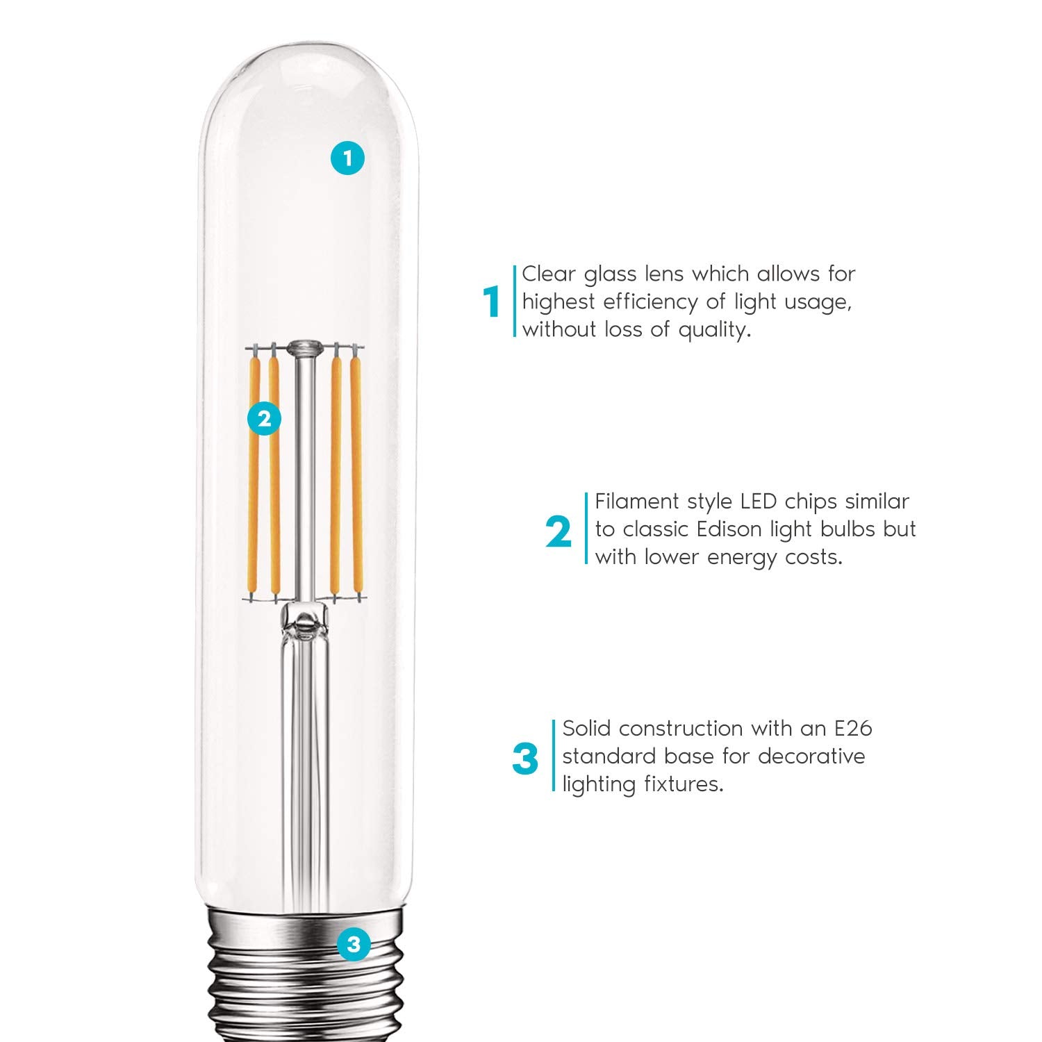 LUXRITE Vintage T9 LED Tube Light Bulbs 60W Equivalent 5W Clear Glass 2700K Warm White 4 Pack E26 Base UL Listed