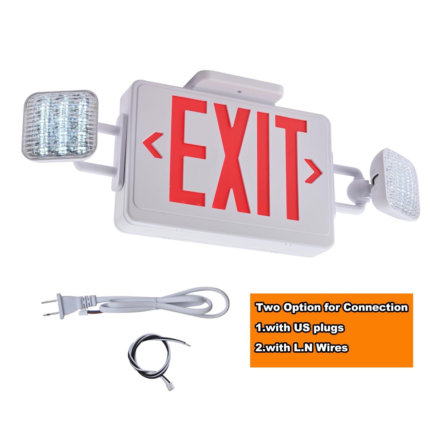 Apmeetlux Emergency Exit Sign - Red LED Lights, 200lm, 3-Hour Battery Backup, Double Face, White Housing, Model EMGT05-EXIT-R