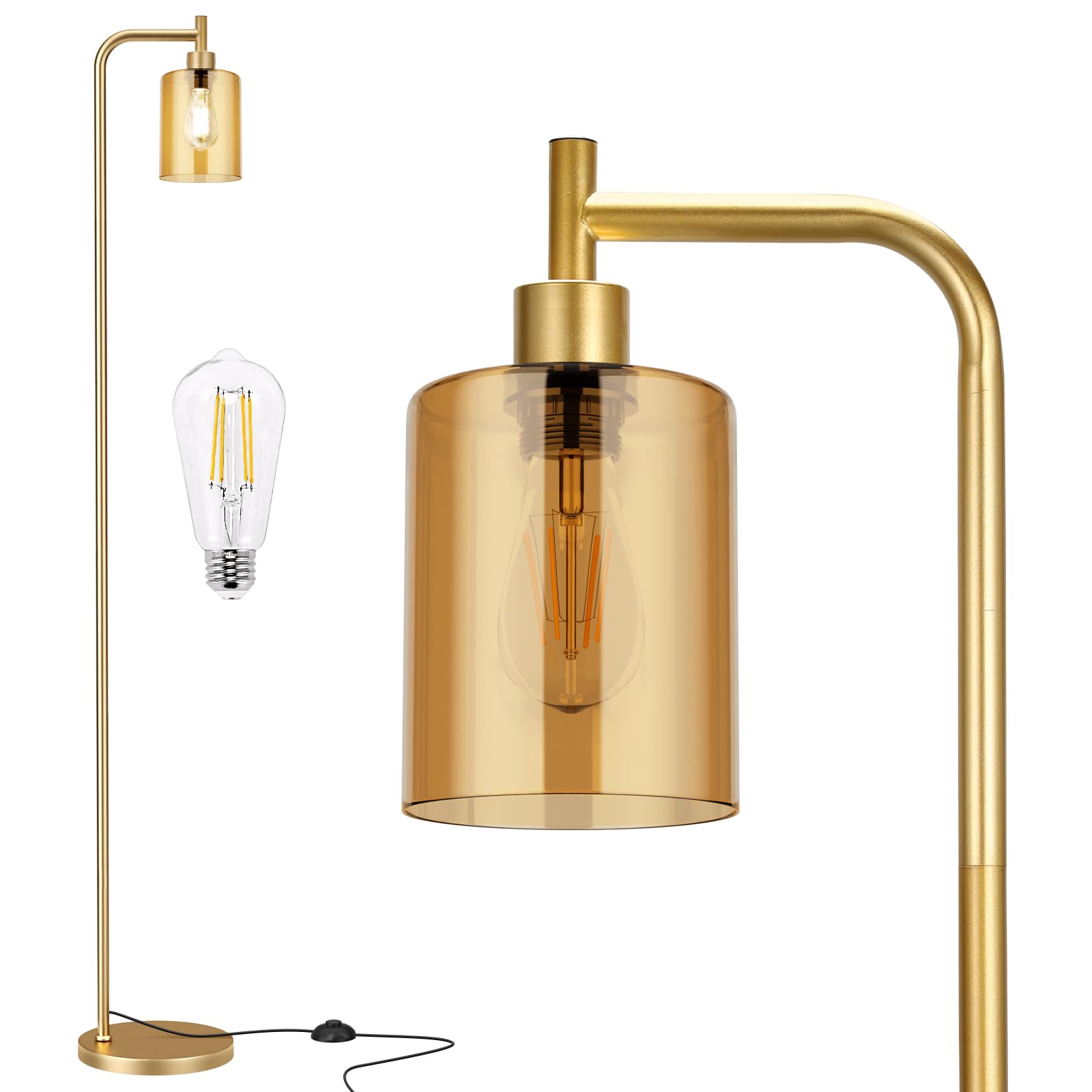 Customer Lamp Ziisee Floor Lamps for Living Room - Gold Standing Lamp with Amber ...
