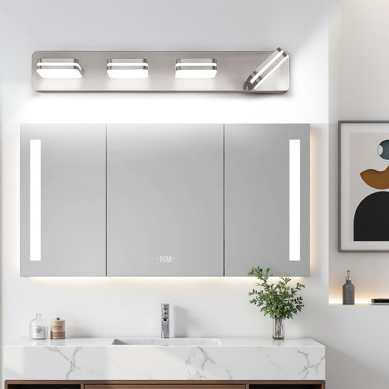 Torondo 4-Light LED Bathroom Vanity Light, 1600LM Acrylic in Brushed Nickel, 27-Inch, 5000K Natural White, Model HJ0W28-4
