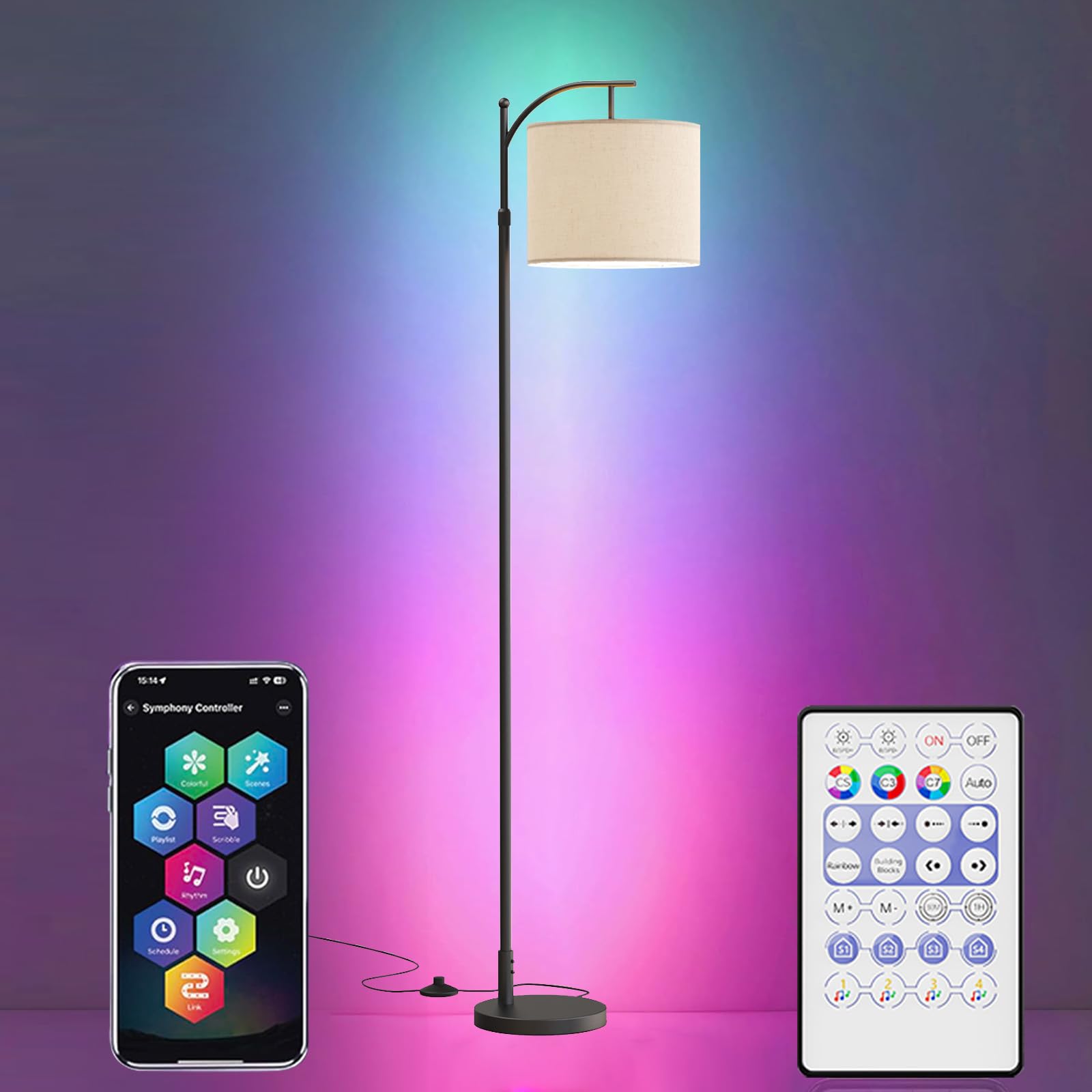 Lotalot Adjustable Floor Lamp with Remote Control, RGB LED Light, Modern Design, Dimmable, Ideal for Living Room and Bedroom