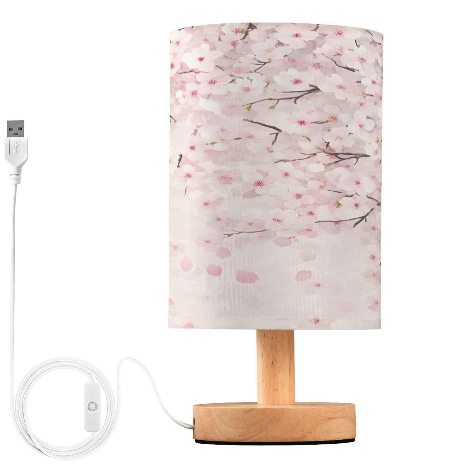 ALAZA Cherry Blossom Flower Floral Decor Bedside Table Lamp with USB Port for Bedroom Nightstand Office Desk LED Bulb Included