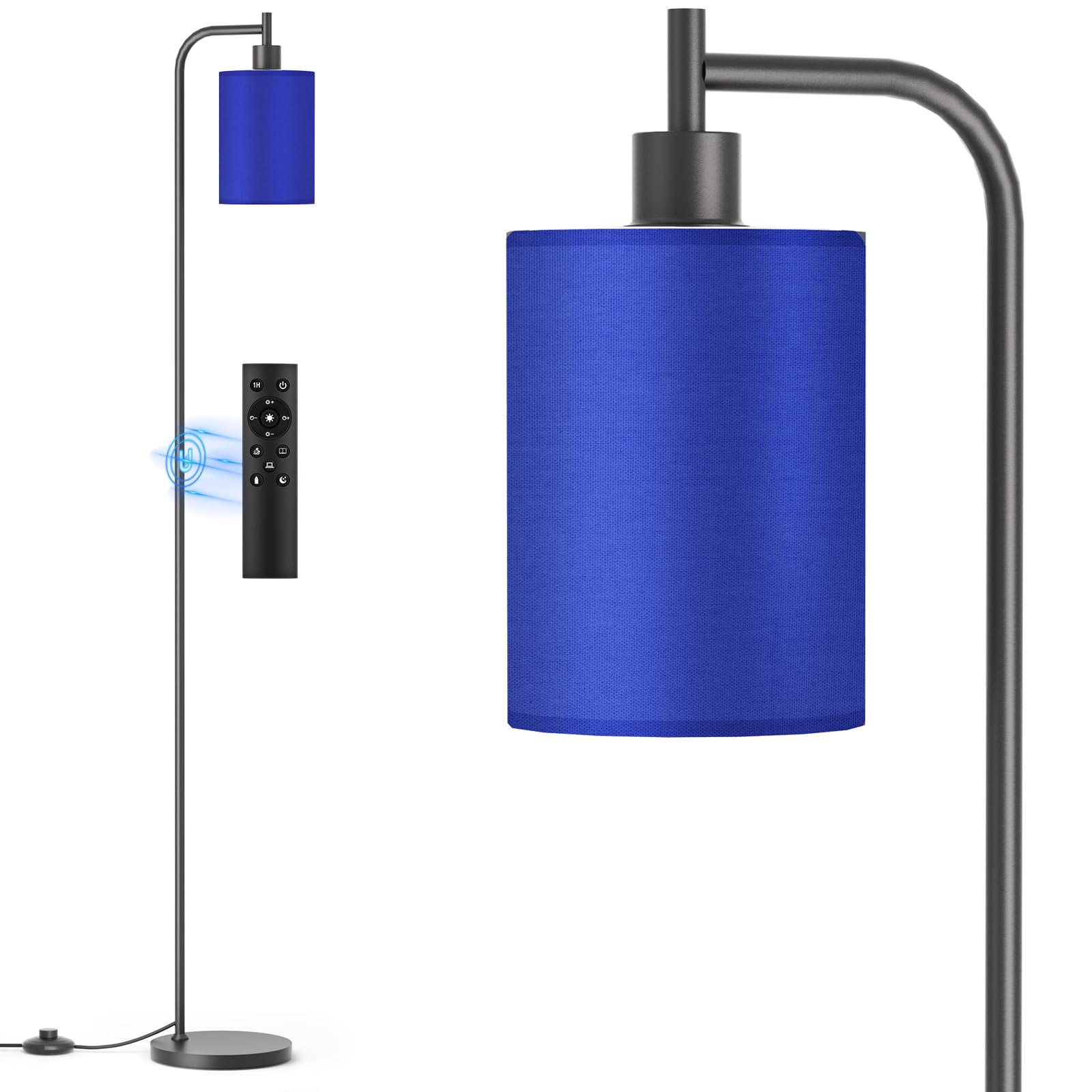 SIBRILLE Floor Lamp with Linen Shade, Dimmable, Remote Control, 3 Color Temperatures, Metal, Blue, Model BP-F072