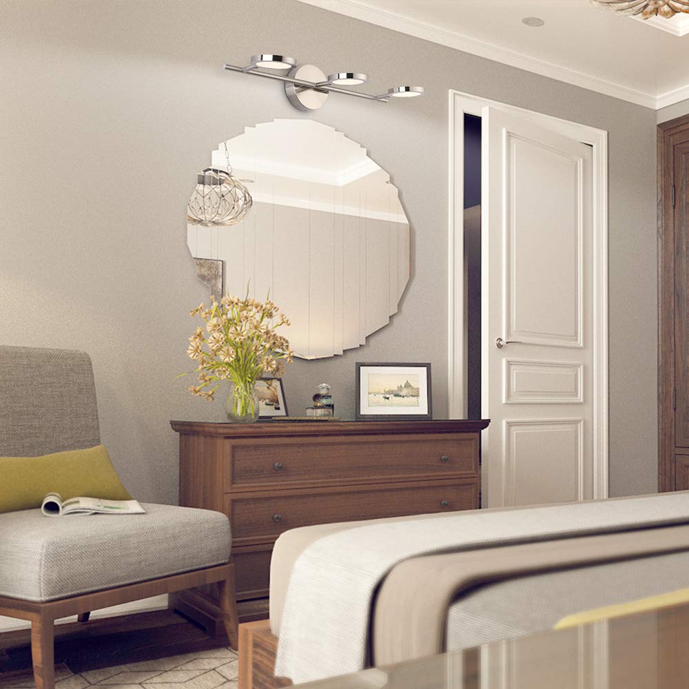 Joossnwell Modern Led Vanity Lights Nickel Finish, 3-Light Bathroom Lighting Fixtures 21.26" Inch 15W Metal Wall Sconces With Swing Arm Up And Down Lamps 4000K
