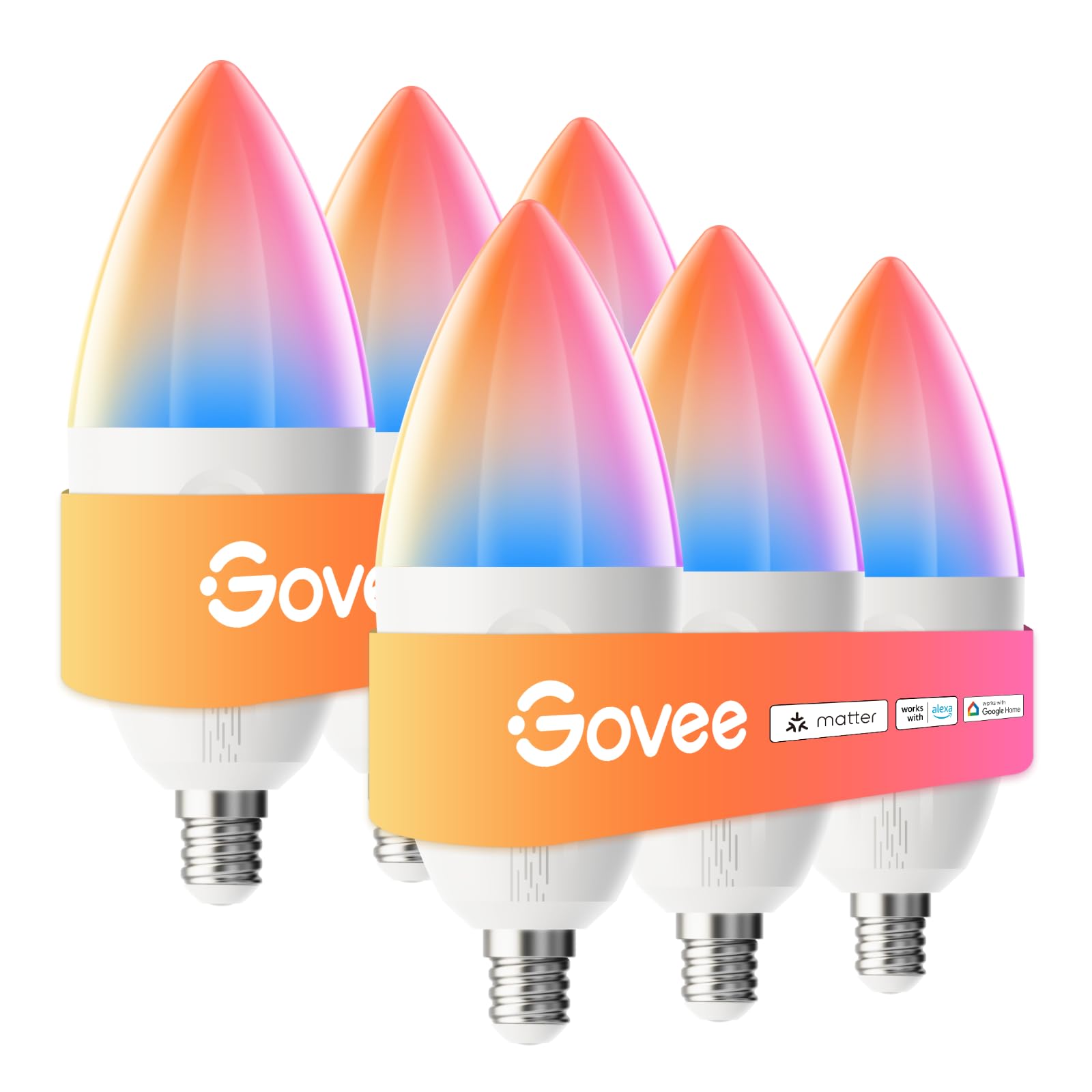 Govee E12 Led Bulb, Smart Light Bulbs Work With Matter, Alexa, Google Assistant, Wifi Candelabra Bulbs 40 Watt Equivalent, Rgbww