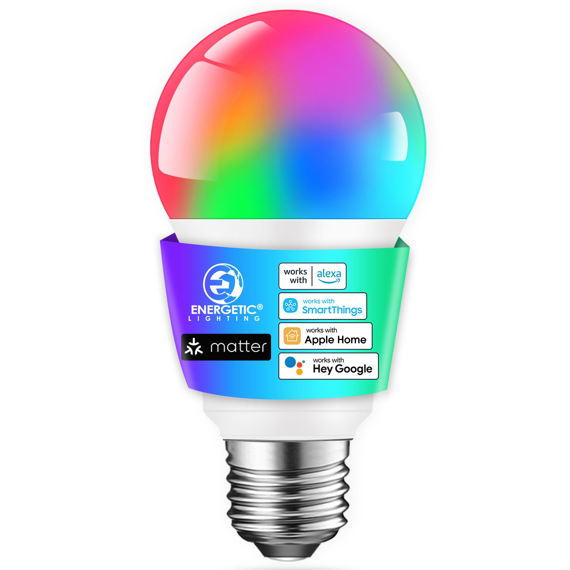 Energetic Light Bulbs Work With Alexa/Apple Home/Google Home/Smartthings, Matter Smart A19 Led Light Bulb, E26 Rgb Smart Bulbs, 