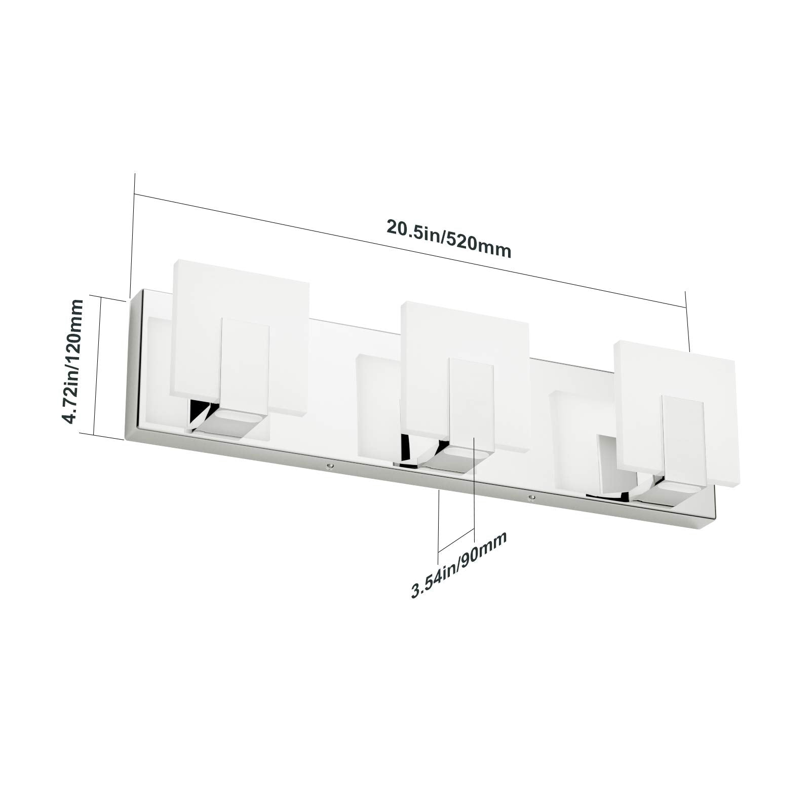 Aipsun 3-Light Dimmable Led Vanity Light, Frosted White Acrylic & Chrome, Model Ca-1105-3T-D, 6000K For Bathroom Over Mirror