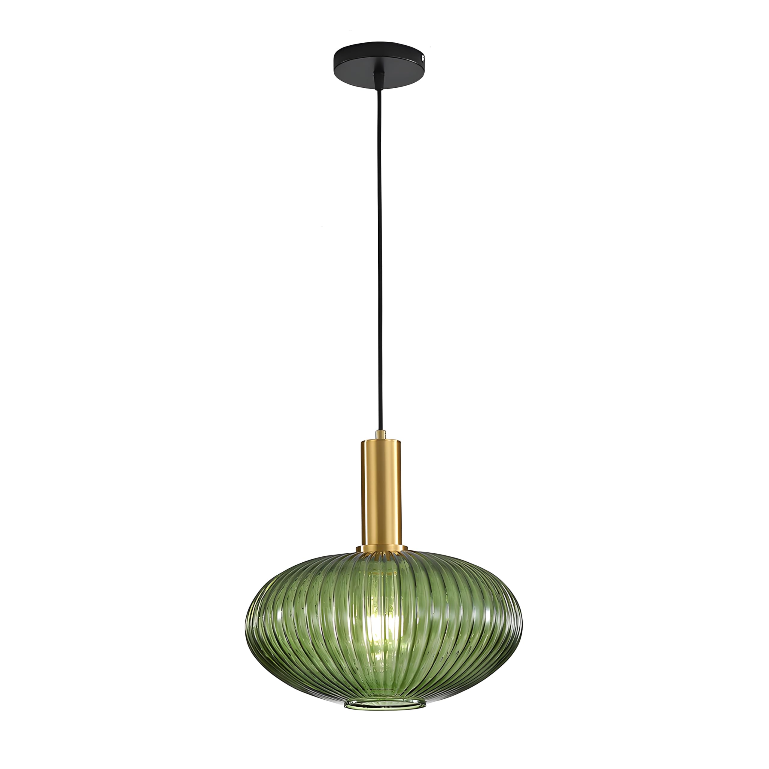 I-Xun Green Modern Pendant Light, 11.81'' Striped Glass Fixture For Kitchen & Dining Room