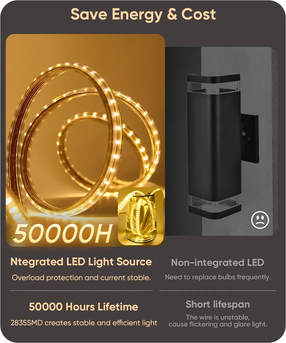 Aipsun Outdoor Wall Sconce - 31.5in Modern Black LED Light, 3000K/4000K/6000K - 2 Packs, Perfect for Entrance, Hallway