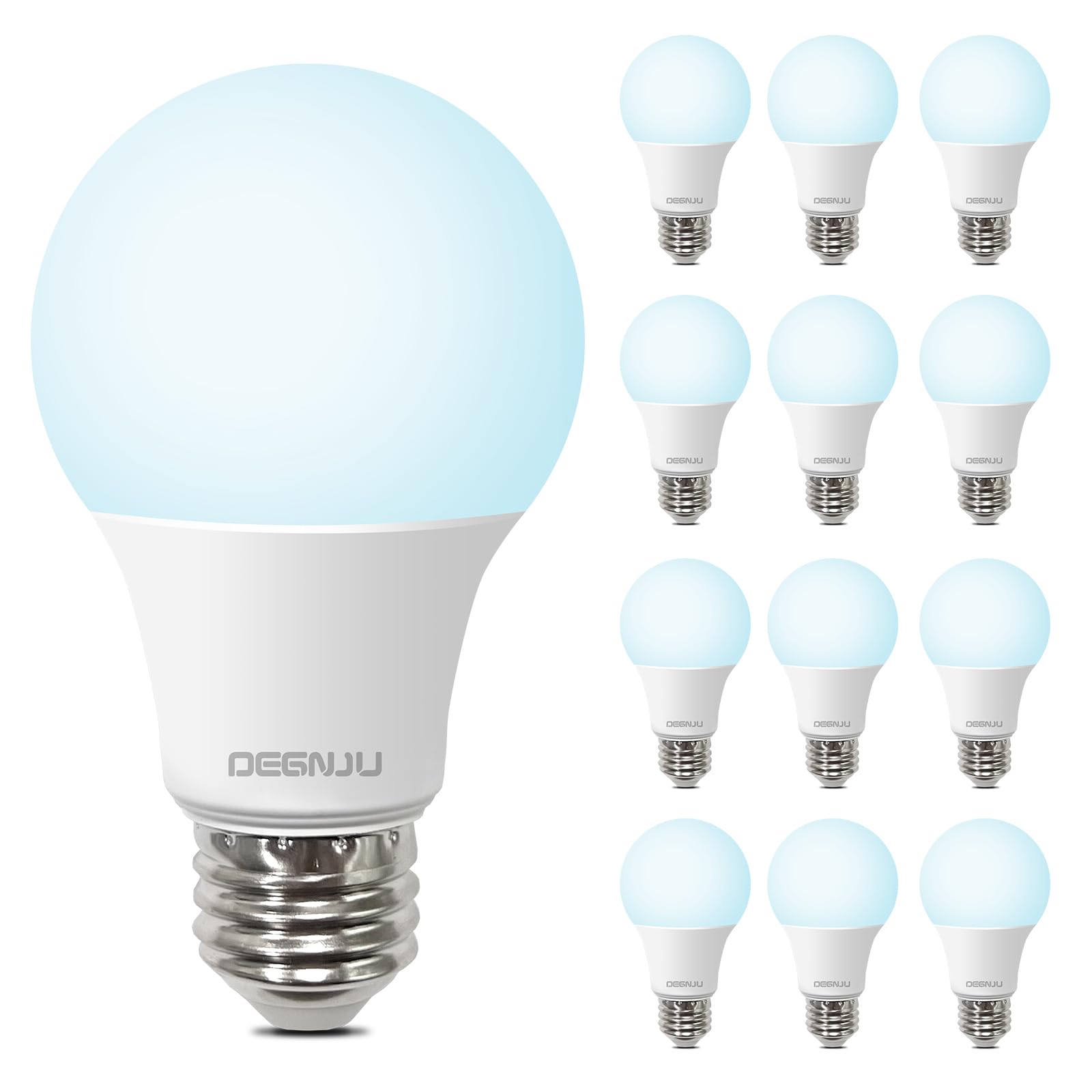 DEGNJU LED Light Bulbs A19 60W Equivalent Daylight 5000K 800 LM Non-Dimmable 12 Pack E26 Base